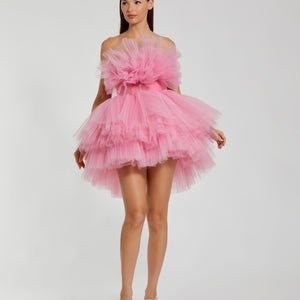 Strapless Ruffled Tulle Mini Ballgown