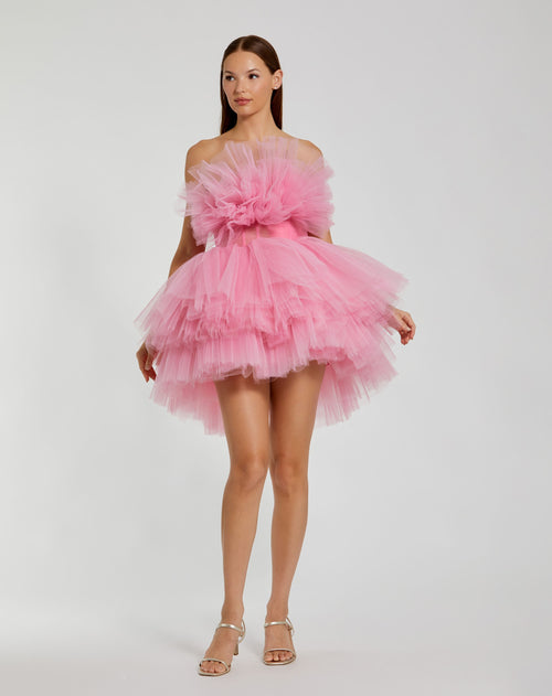 Strapless Ruffled Tulle Mini Ballgown