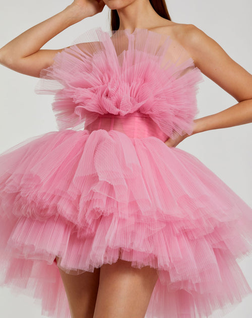 Strapless Ruffled Tulle Mini Ballgown