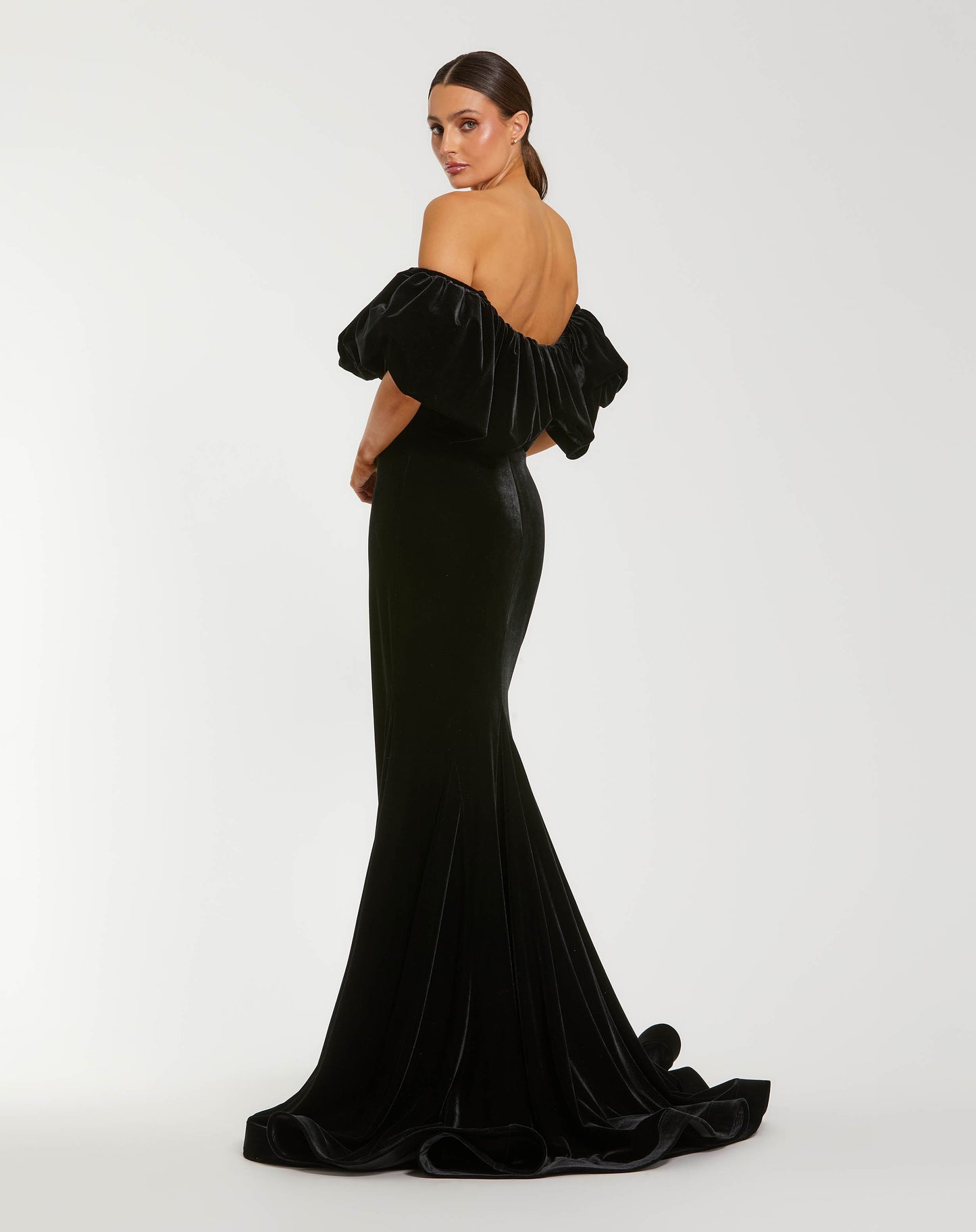 Black Off The Shoulder Velvet Bustier Mermaid Gown - Mac Duggal
