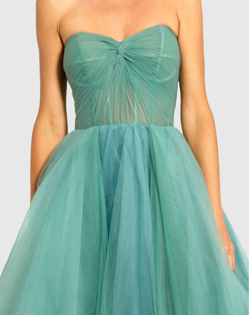 Strapless Bustier Twist Top Ruffle Ballgown