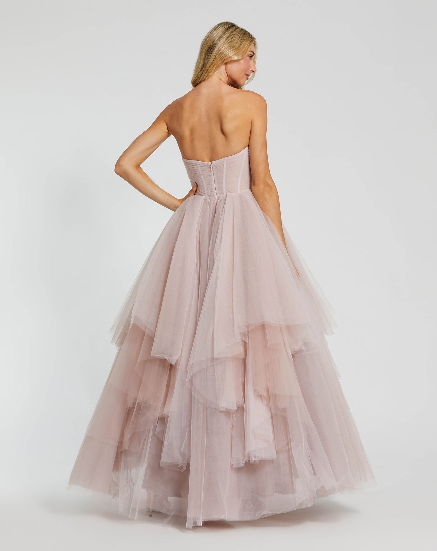 Strapless Bustier Twist Top Ruffle Ballgown