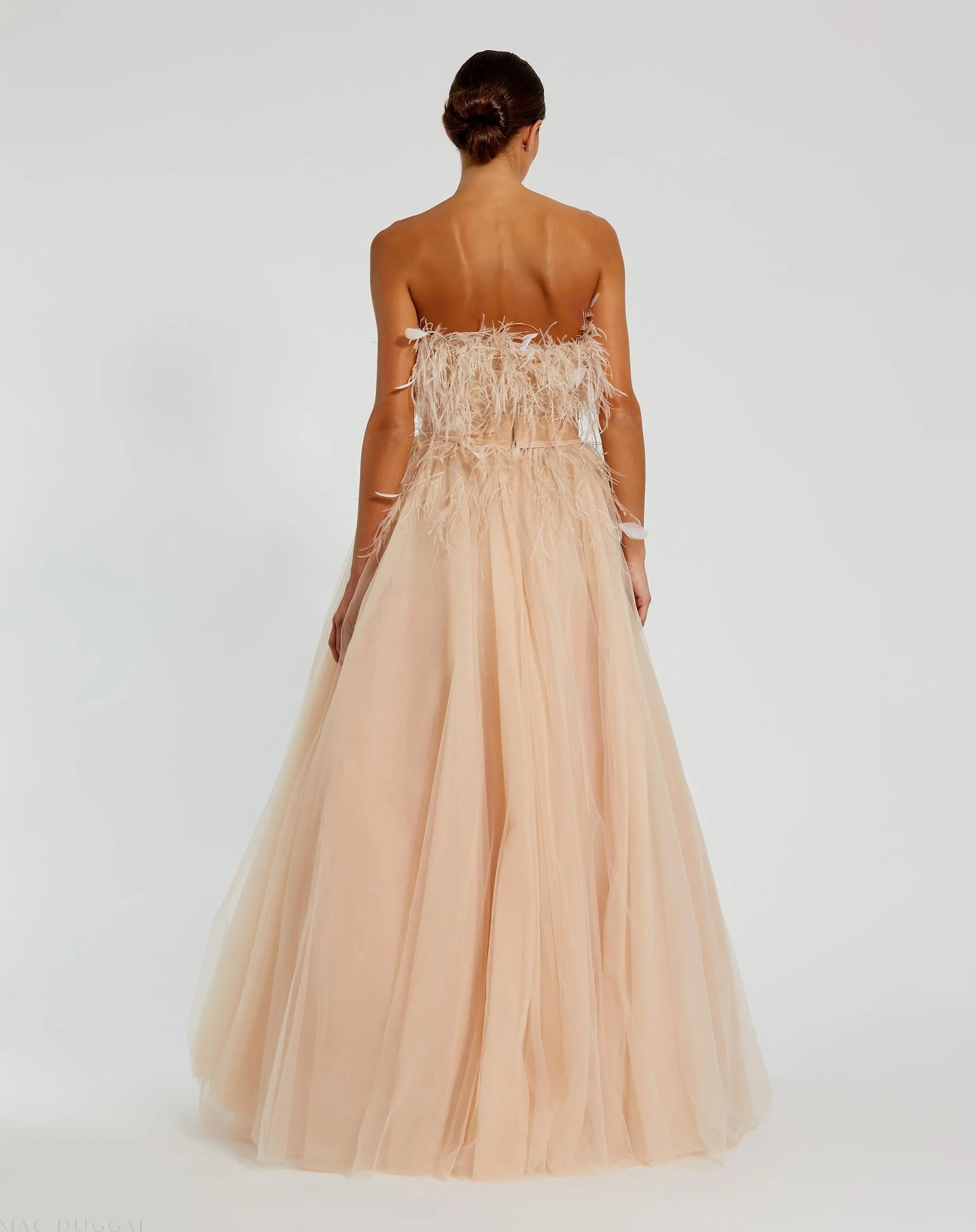 Pink Strapless Feather Bustier Ballgown - Mac Duggal