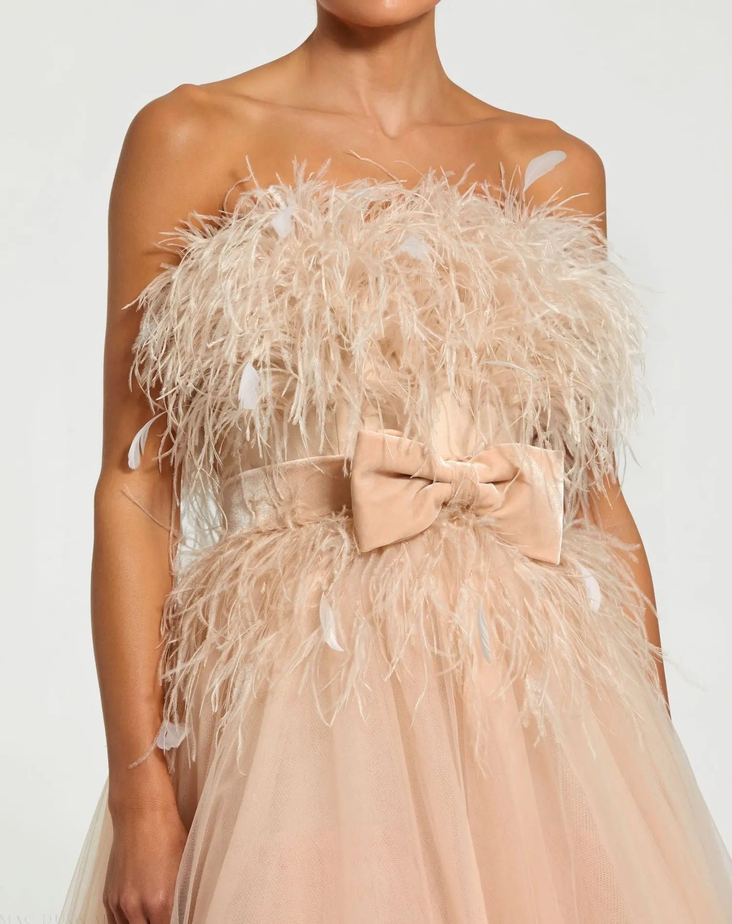 Pink Strapless Feather Bustier Ballgown - Mac Duggal