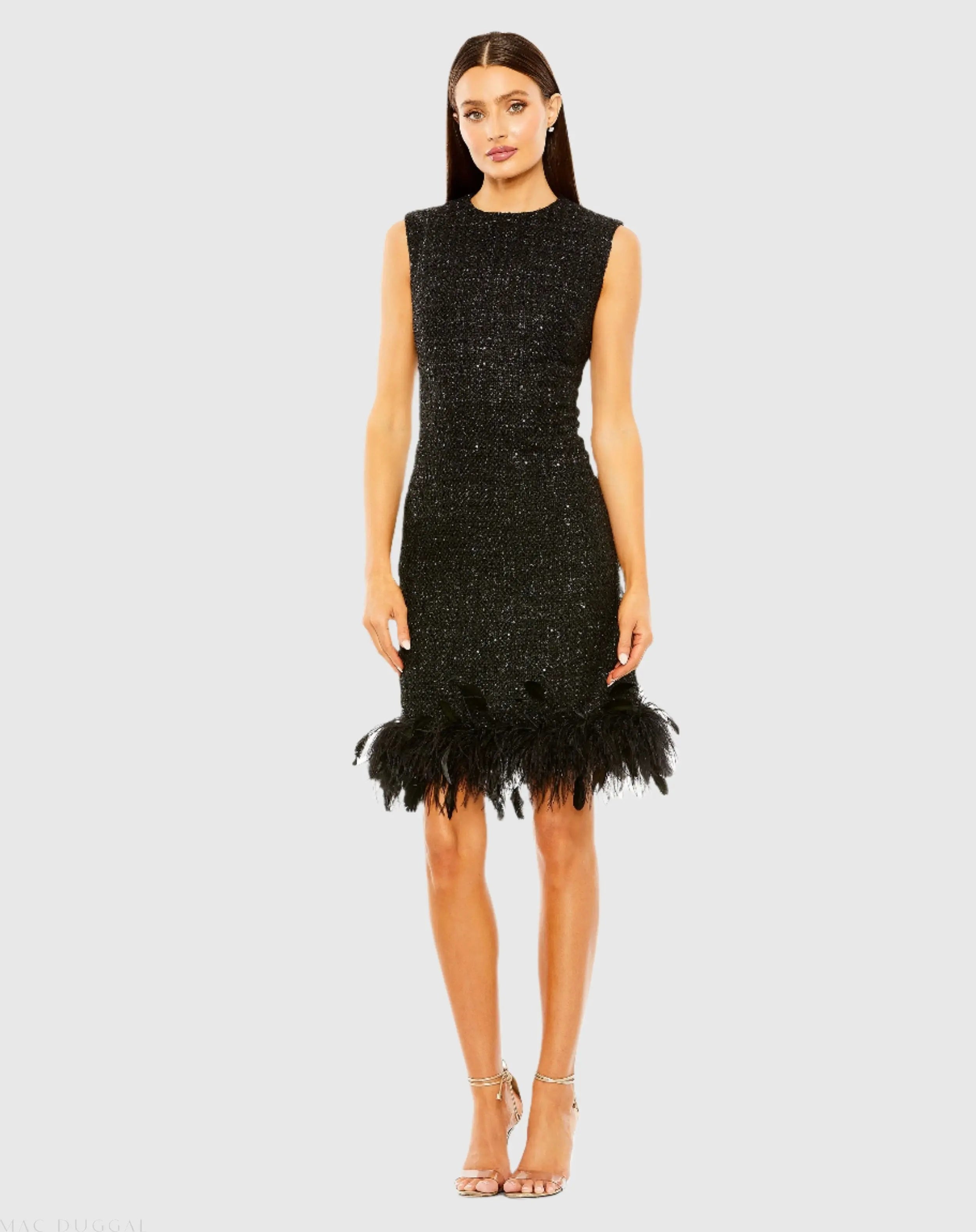 Black A-Line Shift Dress with Feather Trim - Mac Duggal