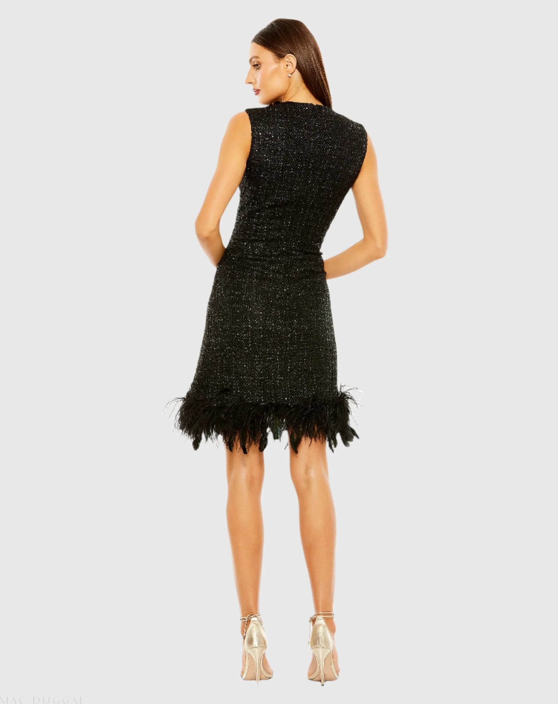 a line shift dress Mac Duggal A-Line Shift Dress with Feather Trim Black Size L