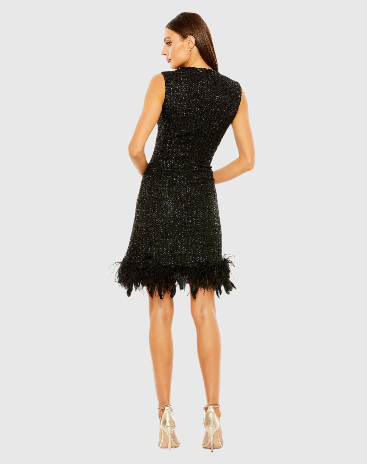 A-Line Shift Dress with Feather Trim