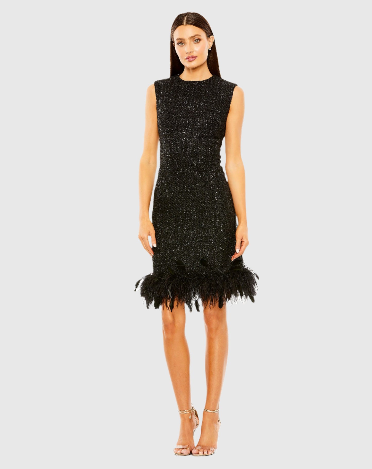 A-Line Shift Dress with Feather Trim