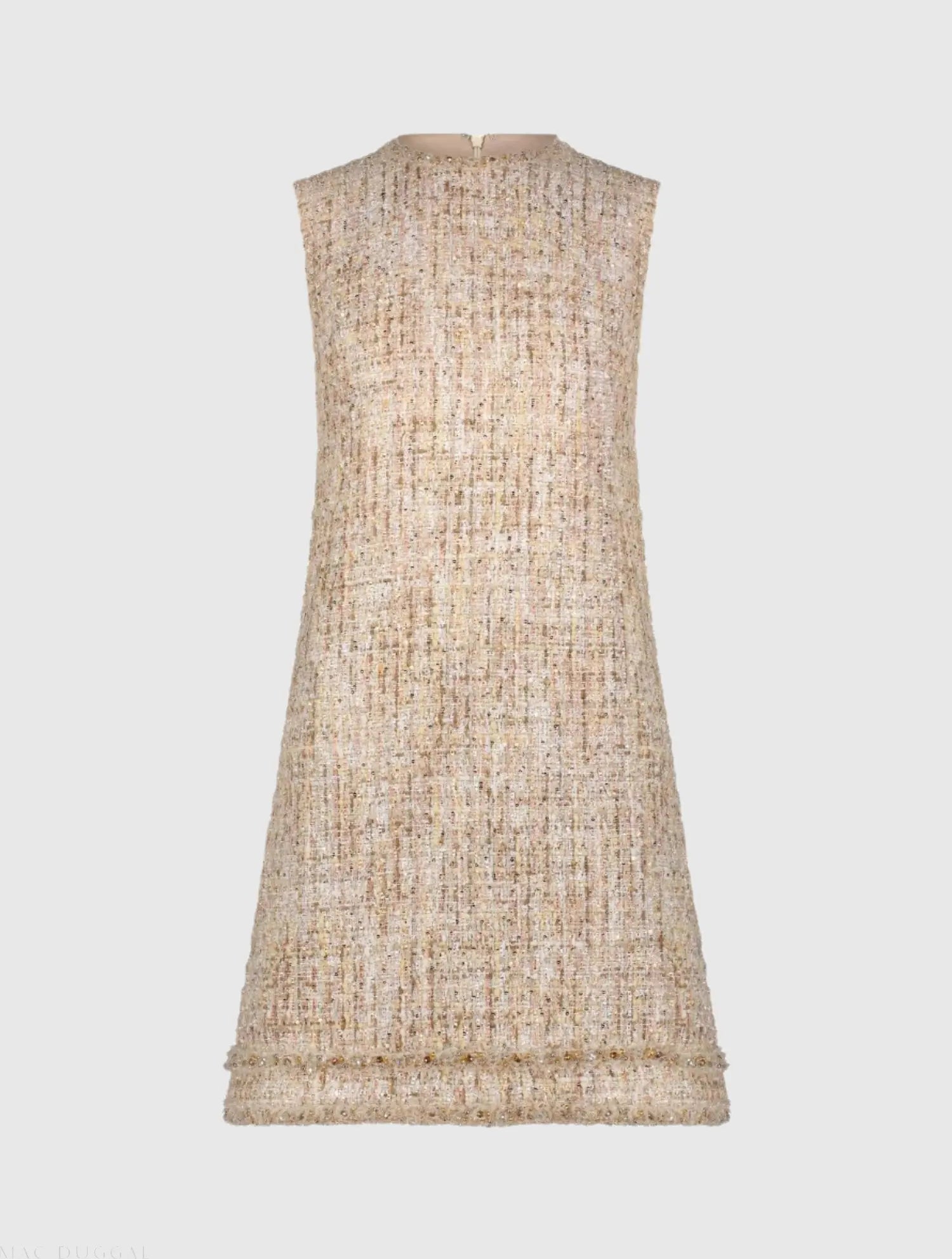 Beige Beaded Trim A-Line Mini Shift Dress - Mac Duggal Beige Beaded Trim A-Line Mini Shift Dress - Mac Duggal