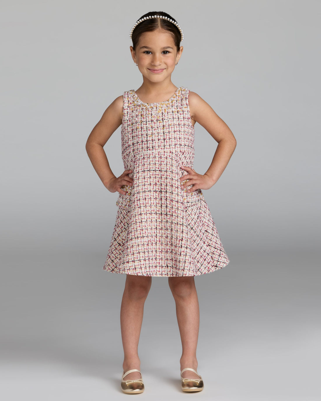 Girls Multicolor Beaded Boucle Mini Dress Mac Duggal
