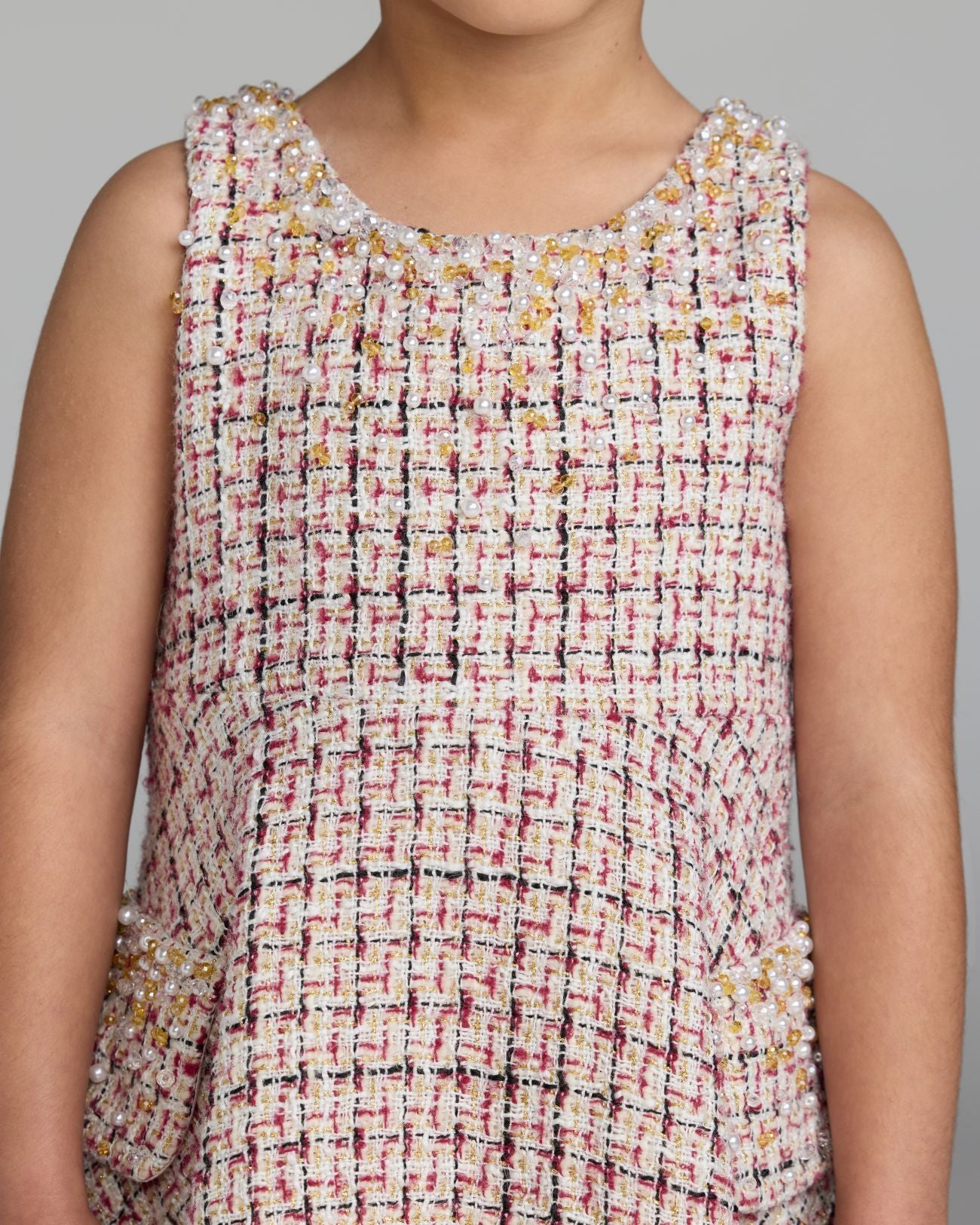 Girls Multicolor Beaded Boucle Mini Dress Mac Duggal