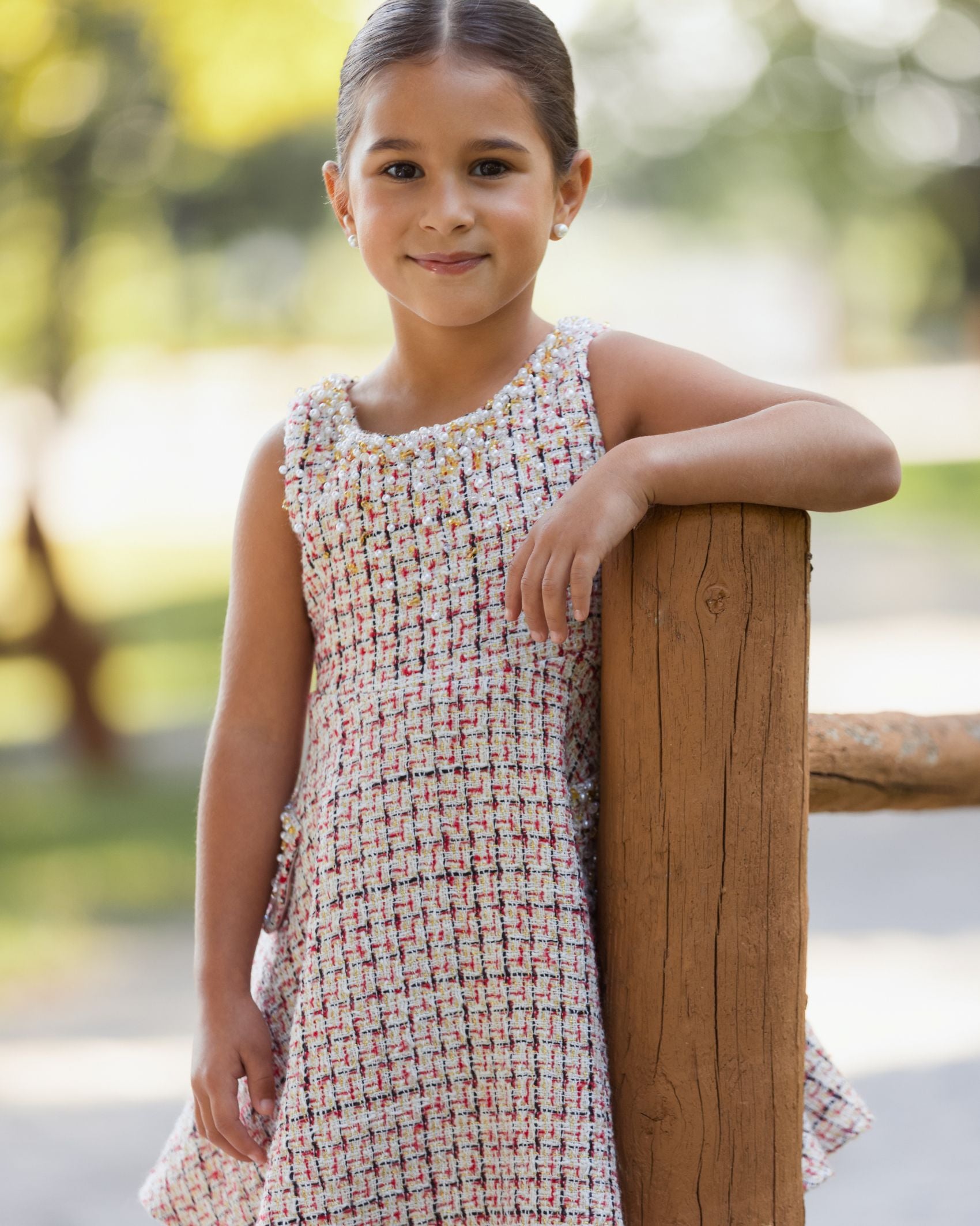 Girls Multicolor Beaded Boucle Mini Dress Mac Duggal