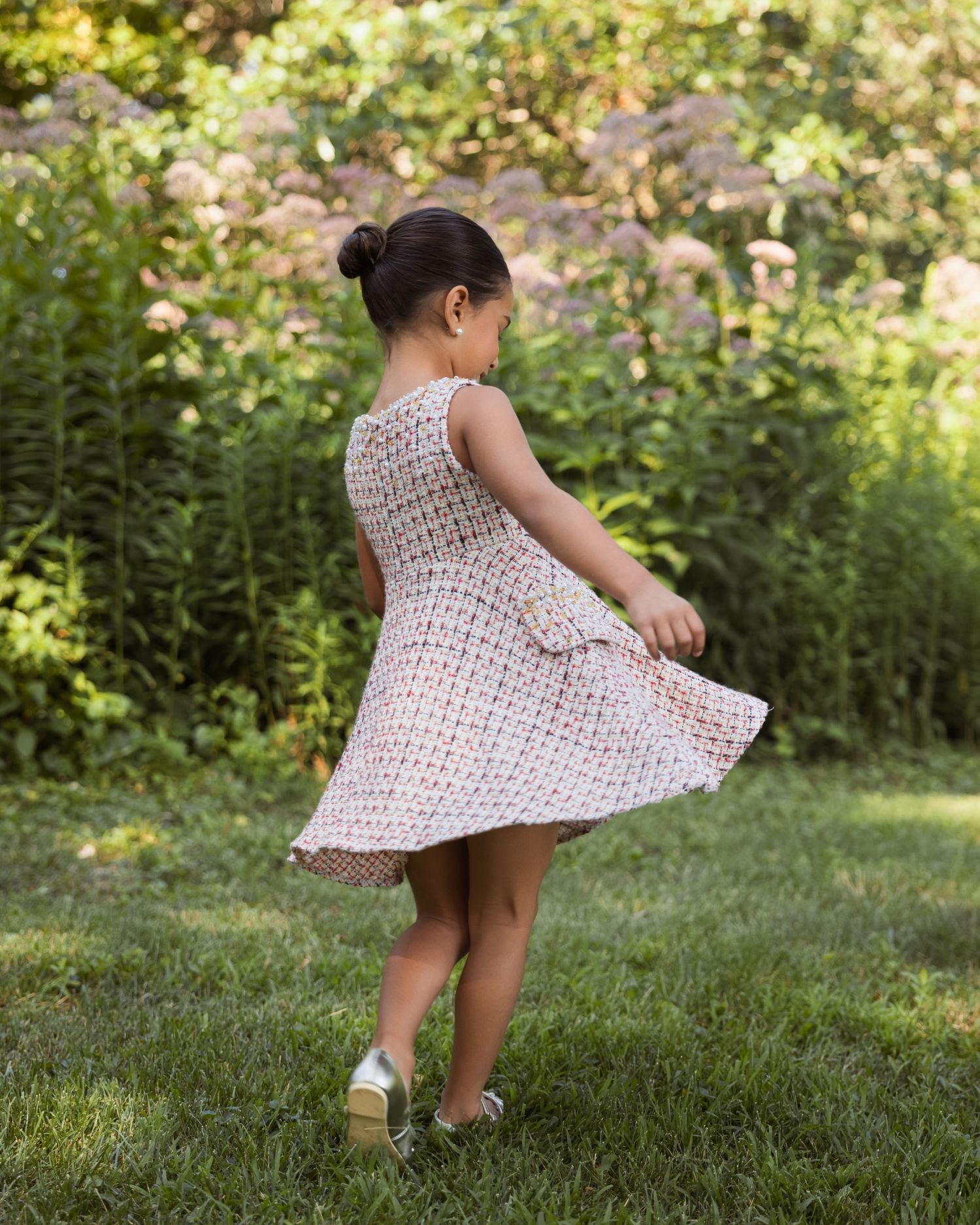 Girls Multicolor Beaded Boucle Mini Dress Mac Duggal