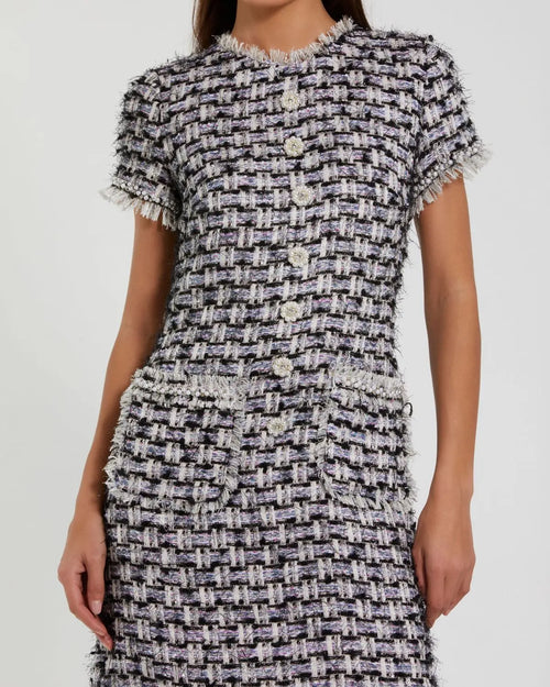 Black Multicolor Cap Sleeve Floral Button Detail Shift Dress Ieena for Mac Duggal