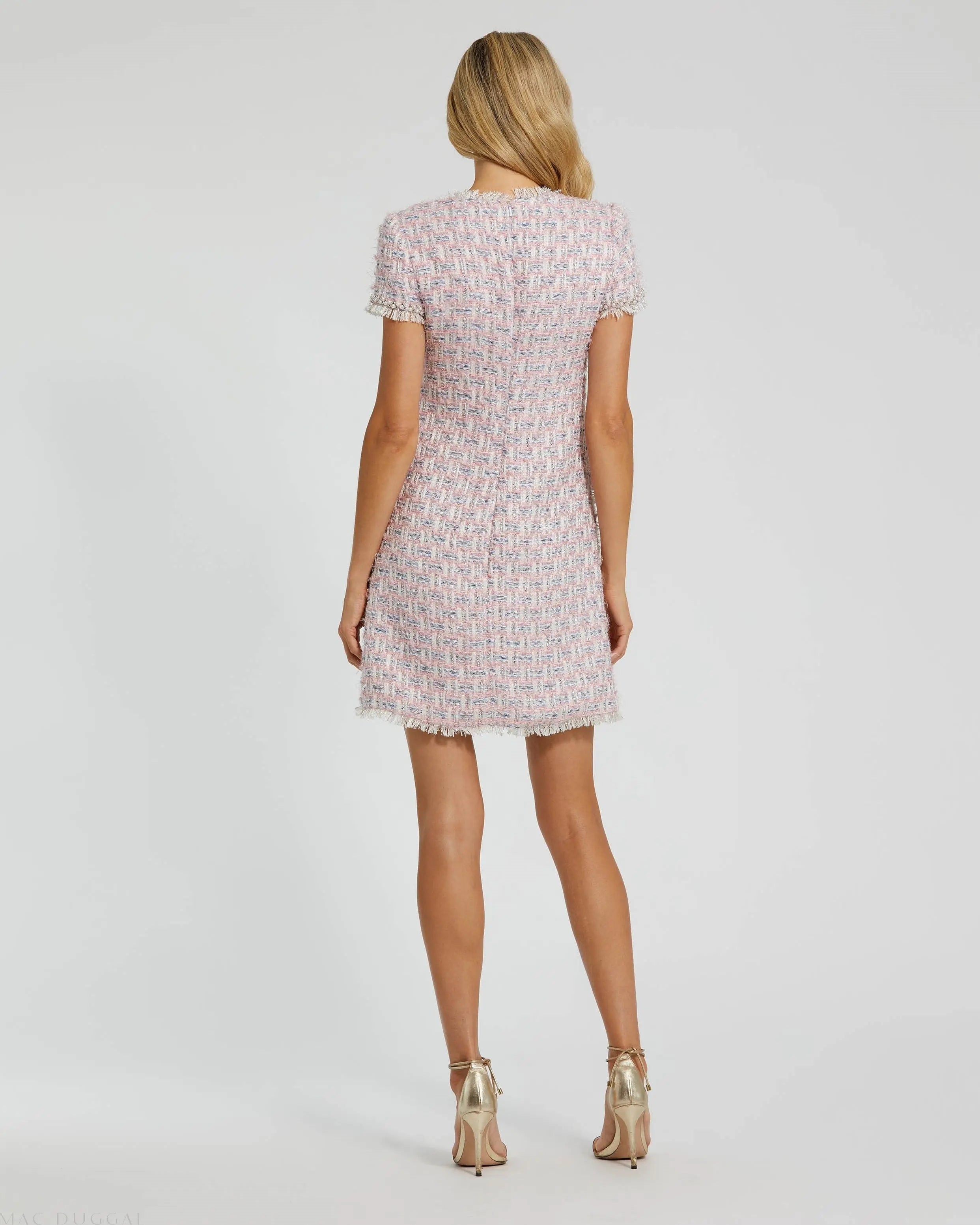 Pink Cap Sleeve Floral Button Detail Shift Dress - Mac Duggal
