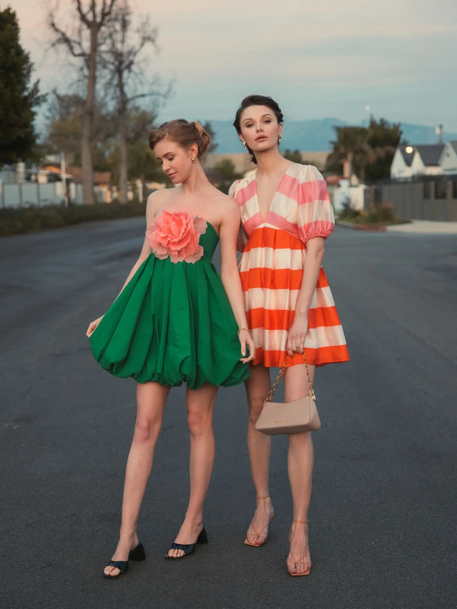 Green Strapless Faille Mini Dress With 3D Flower | Mac Duggal