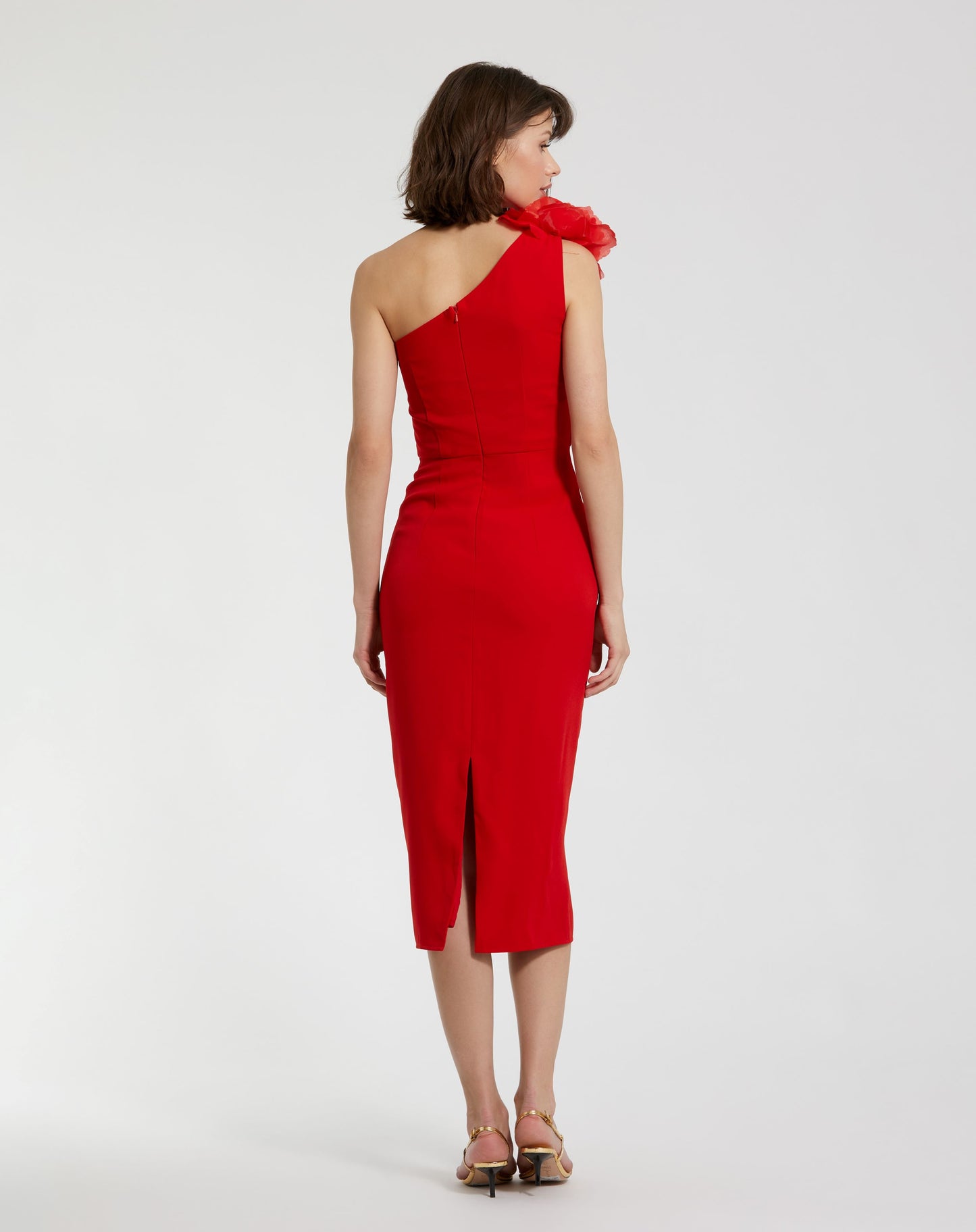 Crêpe-Midikleid mit One-Shoulder-Träger und Blume