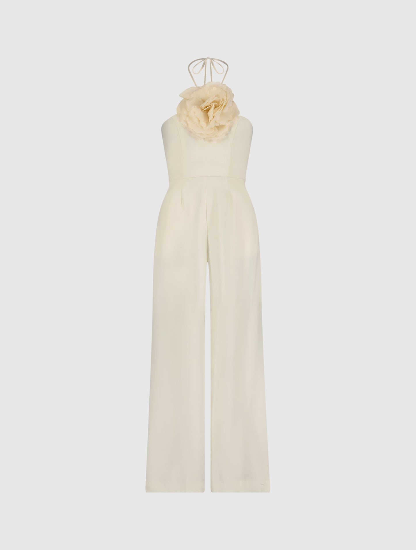 Ivory Crepe Halter Neck Jumpsuit With 3D Flower