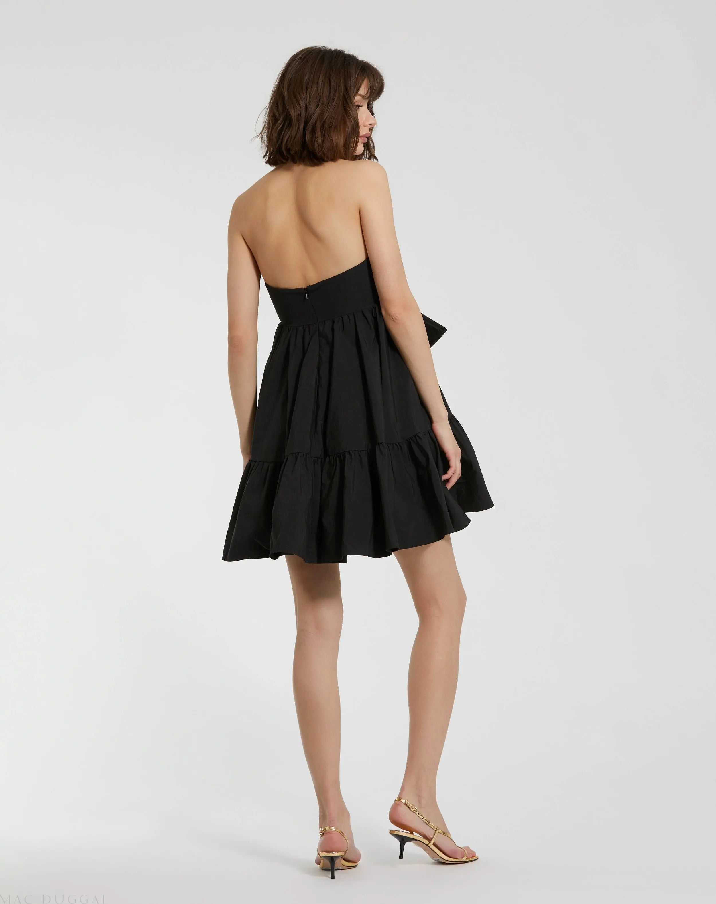 Black Faille Strapless Twist Bow Mini Dress - Mac Duggal