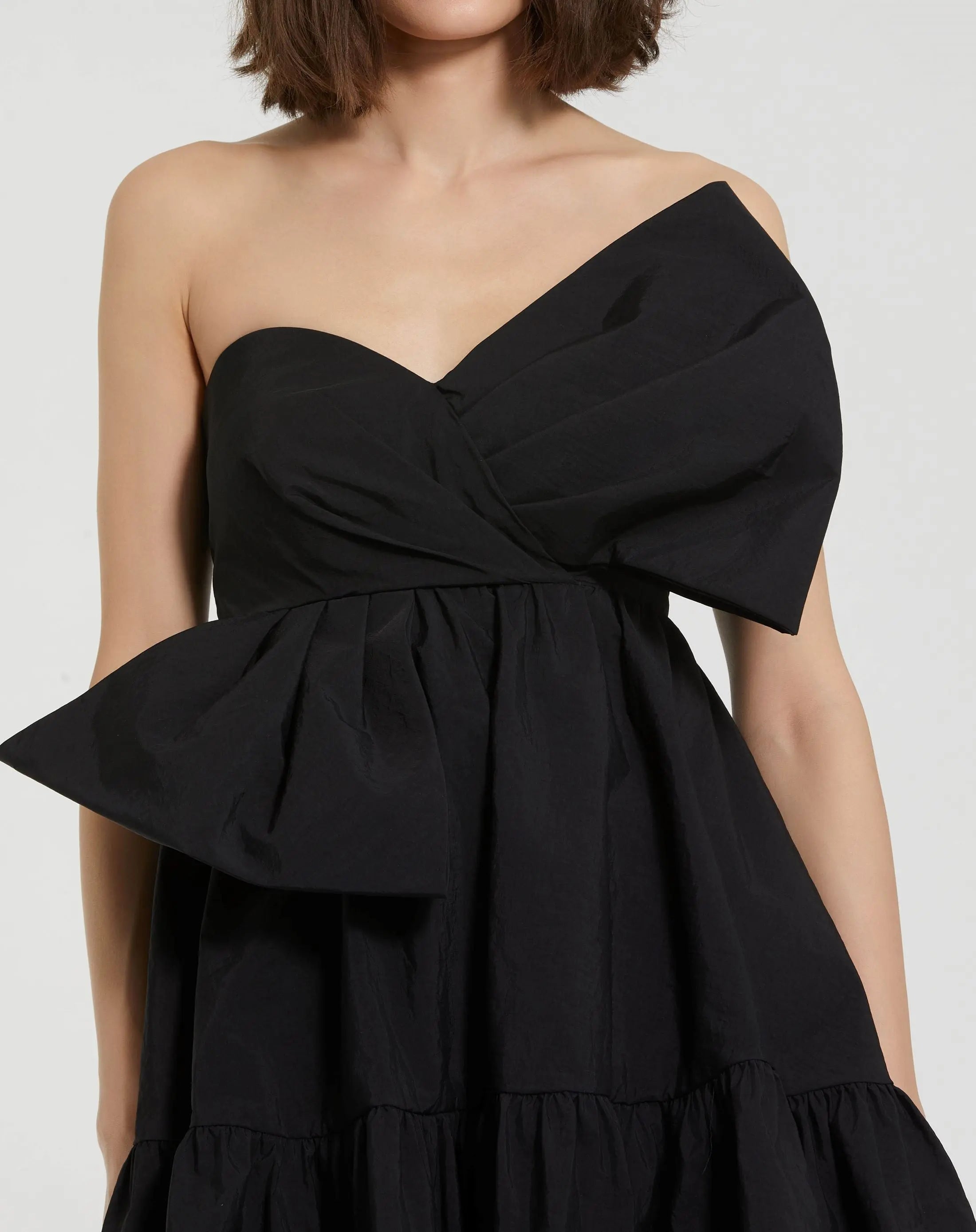 Black Faille Strapless Twist Bow Mini Dress - Mac Duggal
