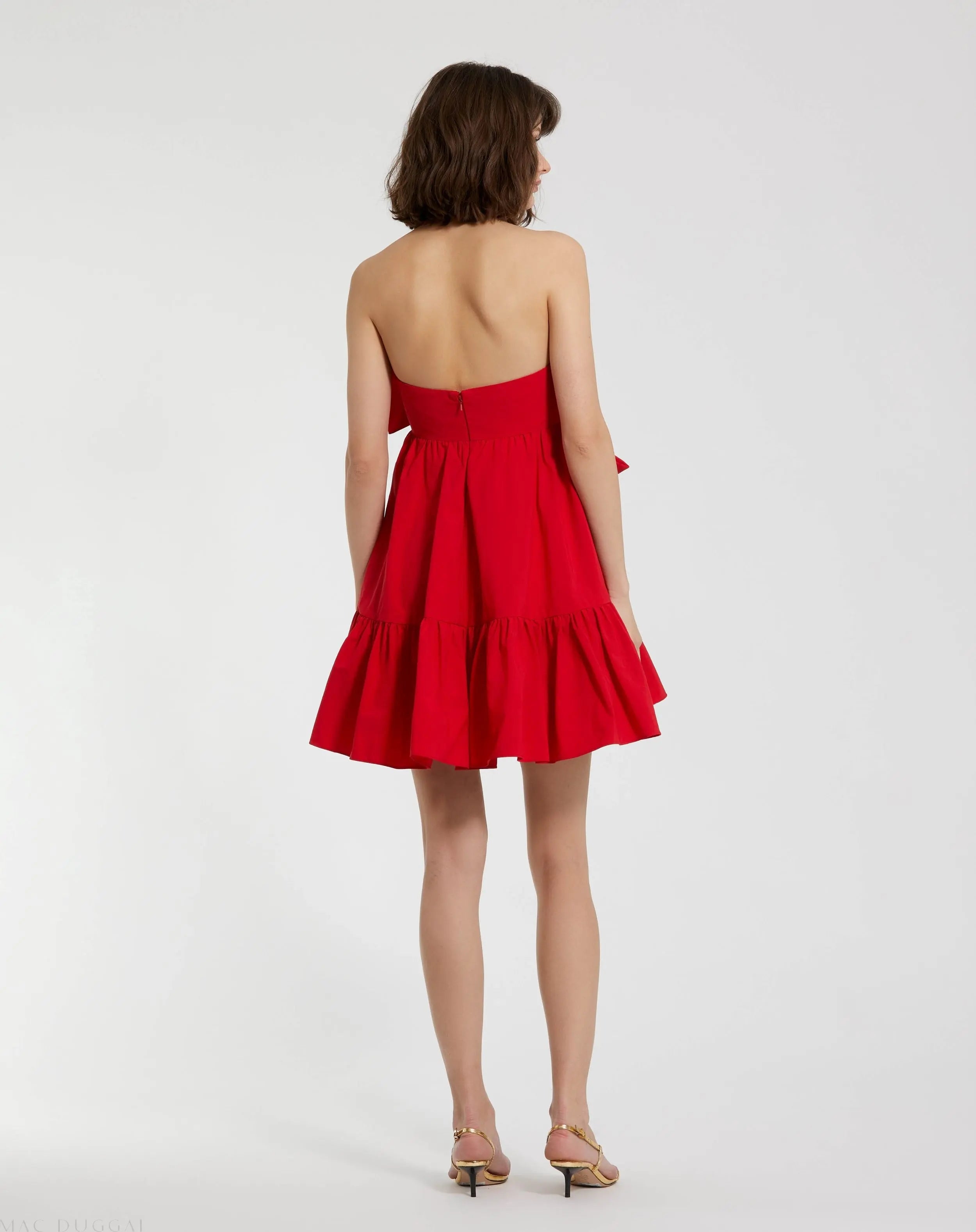 Red Faille Strapless Twist Bow Mini Dress - Mac Duggal