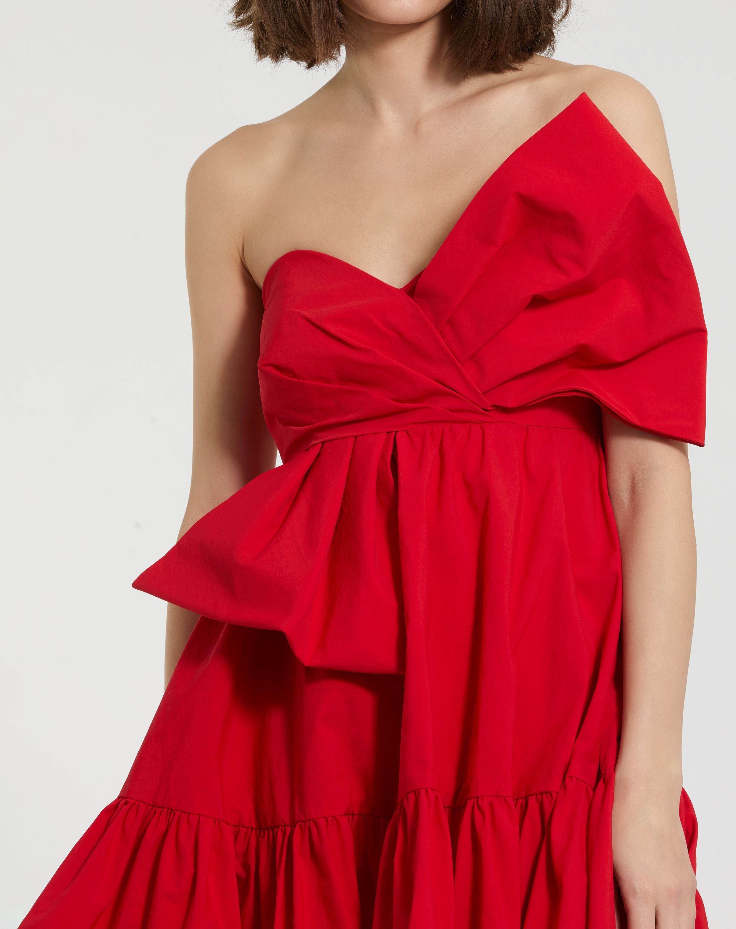 Faille Strapless Twist Bow Mini Dress