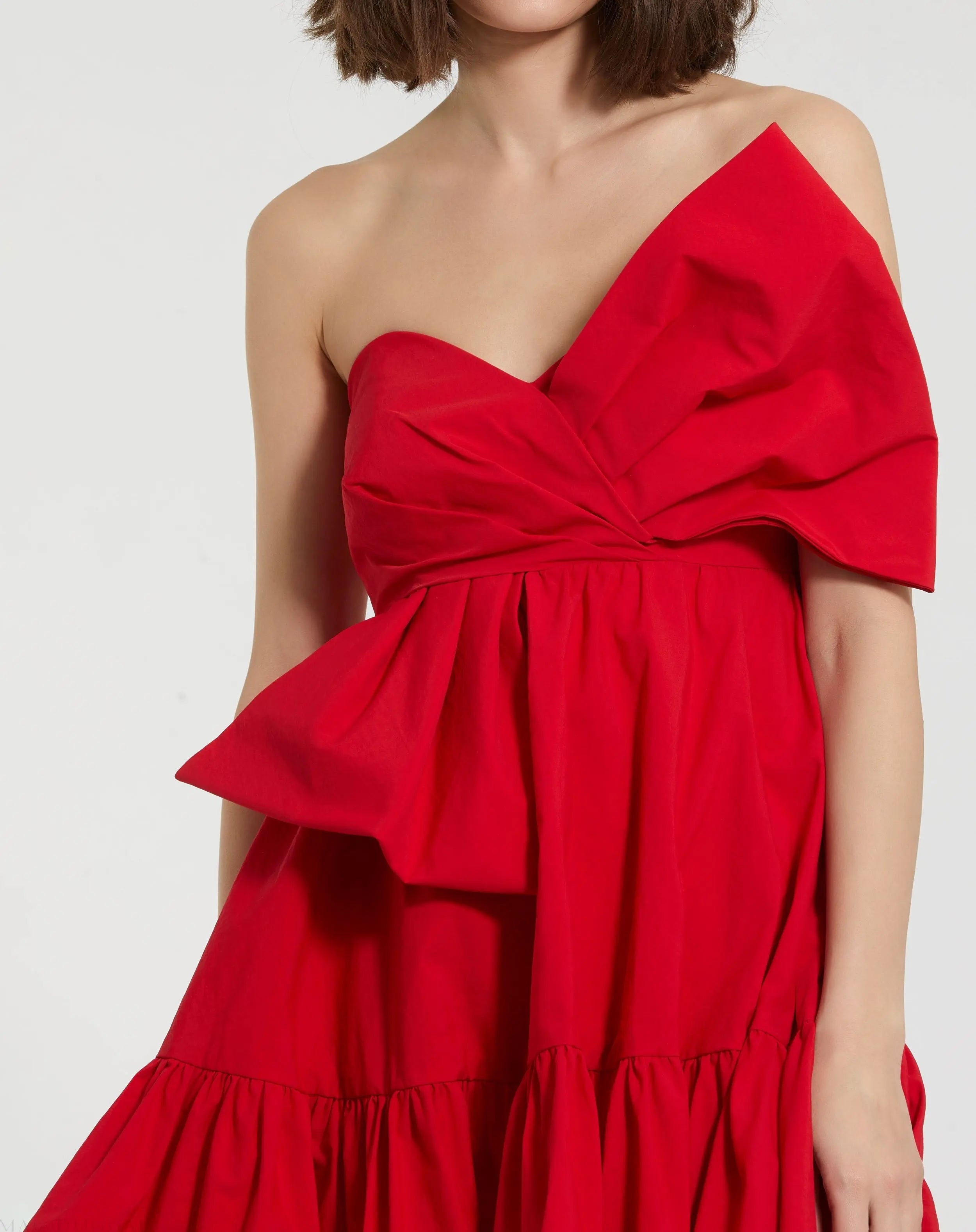 Red Faille Strapless Twist Bow Mini Dress - Mac Duggal