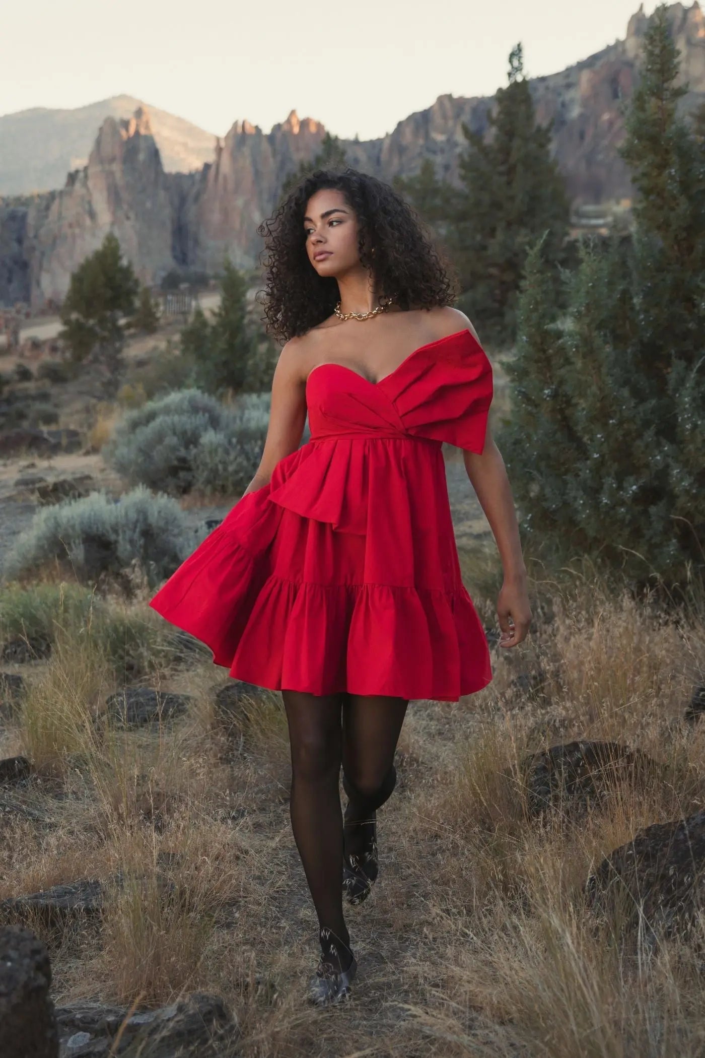 Red Faille Strapless Twist Bow Mini Dress - Mac Duggal