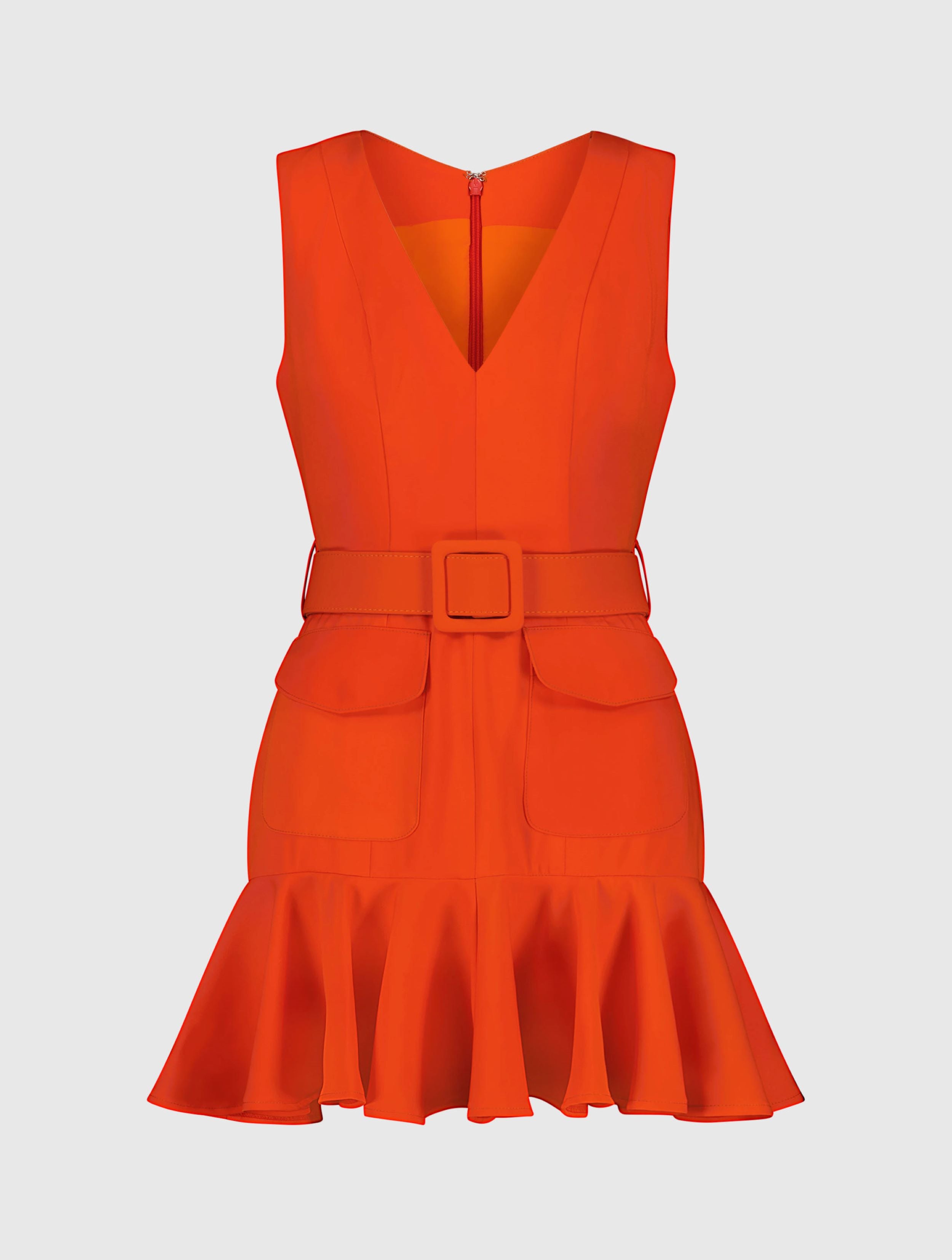Sleeveless Crepe Mini Dress With Belt And Front Pockets