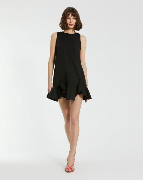 The Mia High Neck Sleeveless Crepe Mini Dress With Ruffle Hem