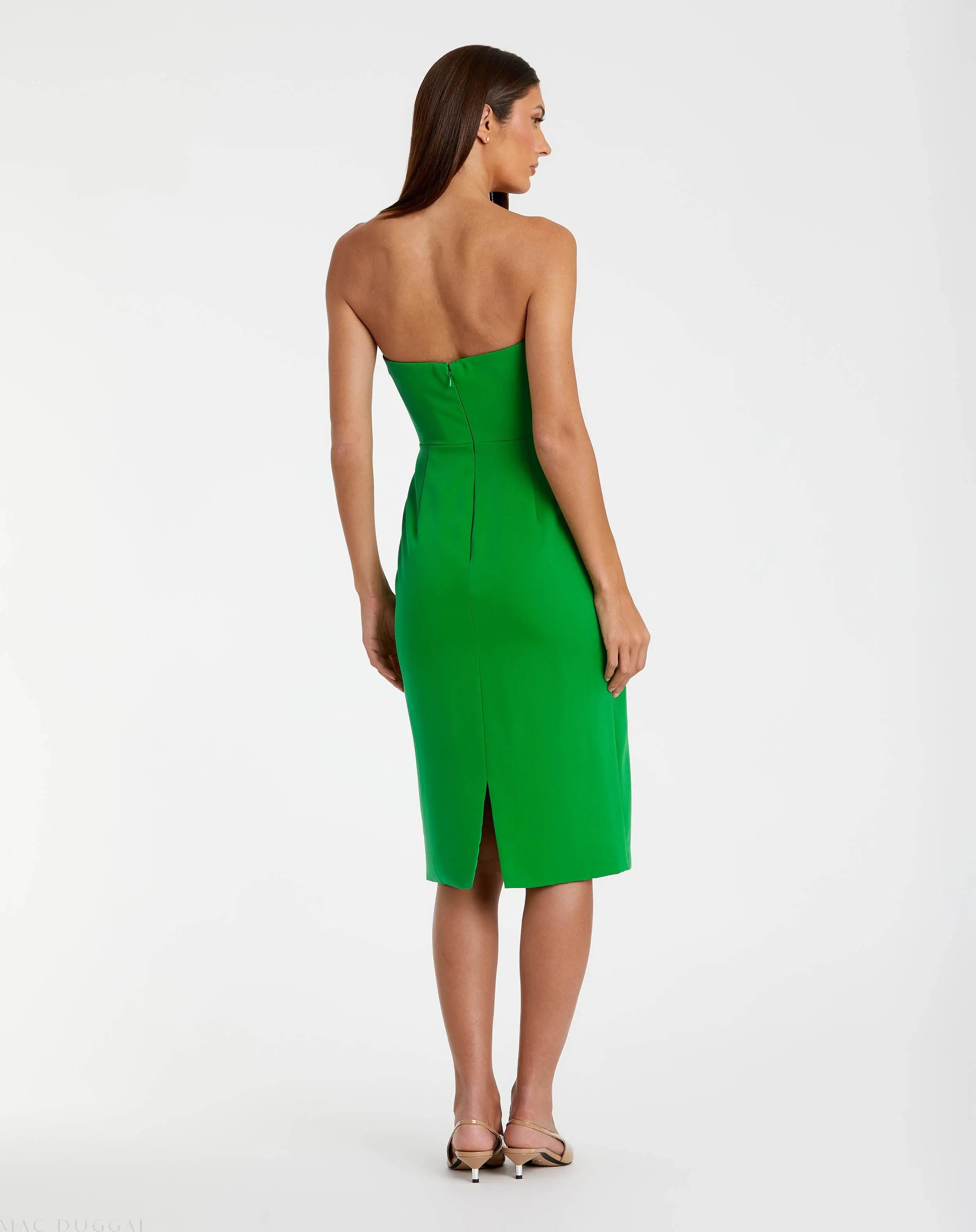 Crepe Strapless Twist Top Fitted Midi Dress - Mac Duggal