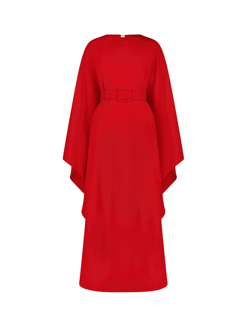 Robe longue caftan en crêpe à col bateau avec ceinture