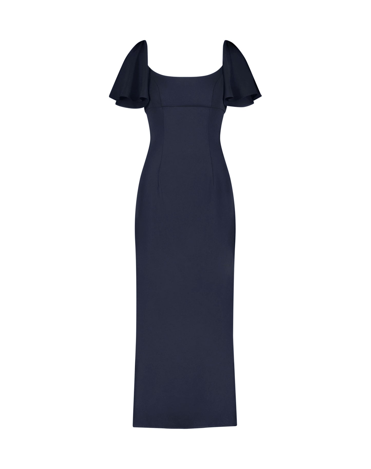 Crepe Fitted Column Dress With Short Ruffle Sleeves