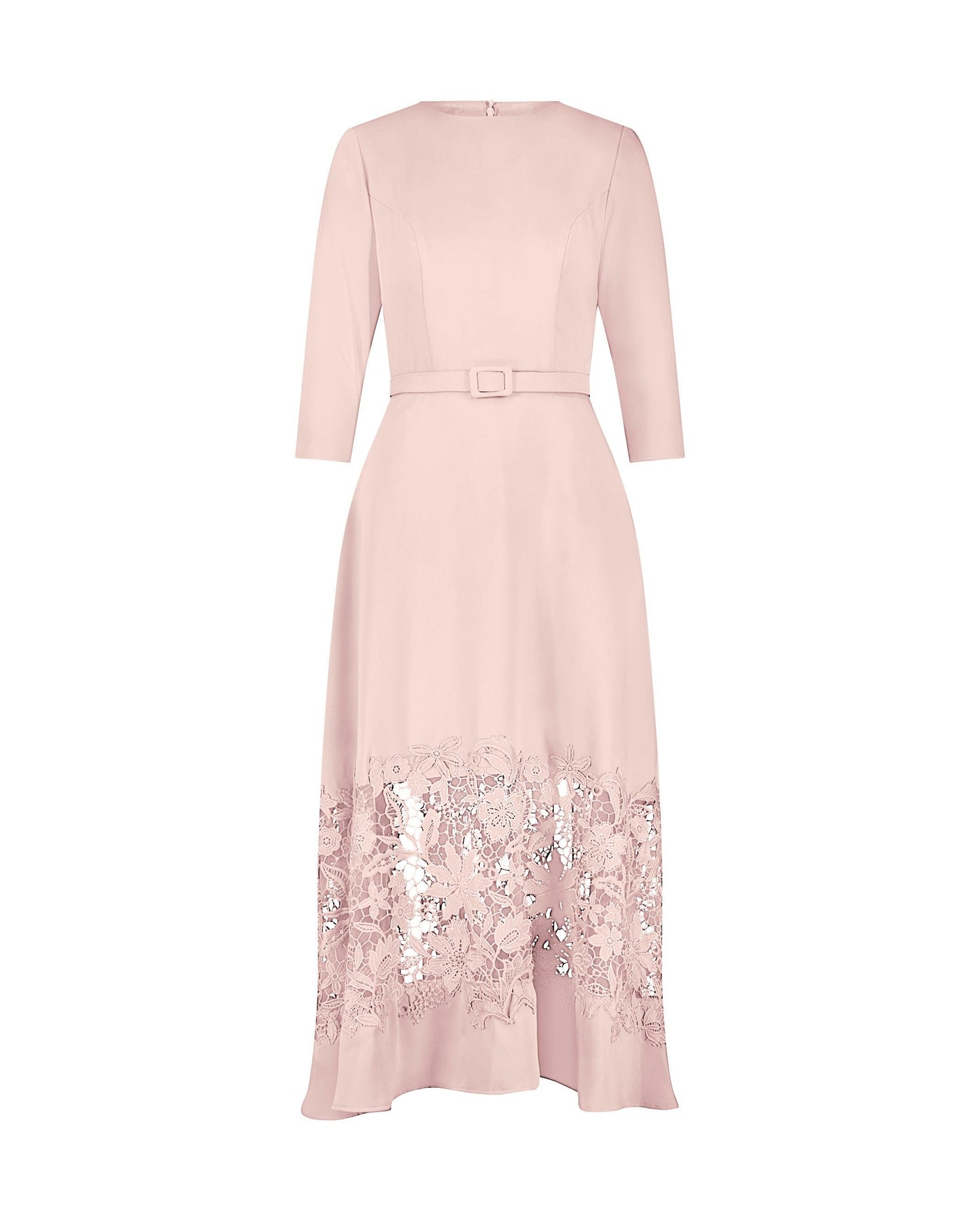 Pink Crepe Boat Neck Midi Dress With Applique Cut Out