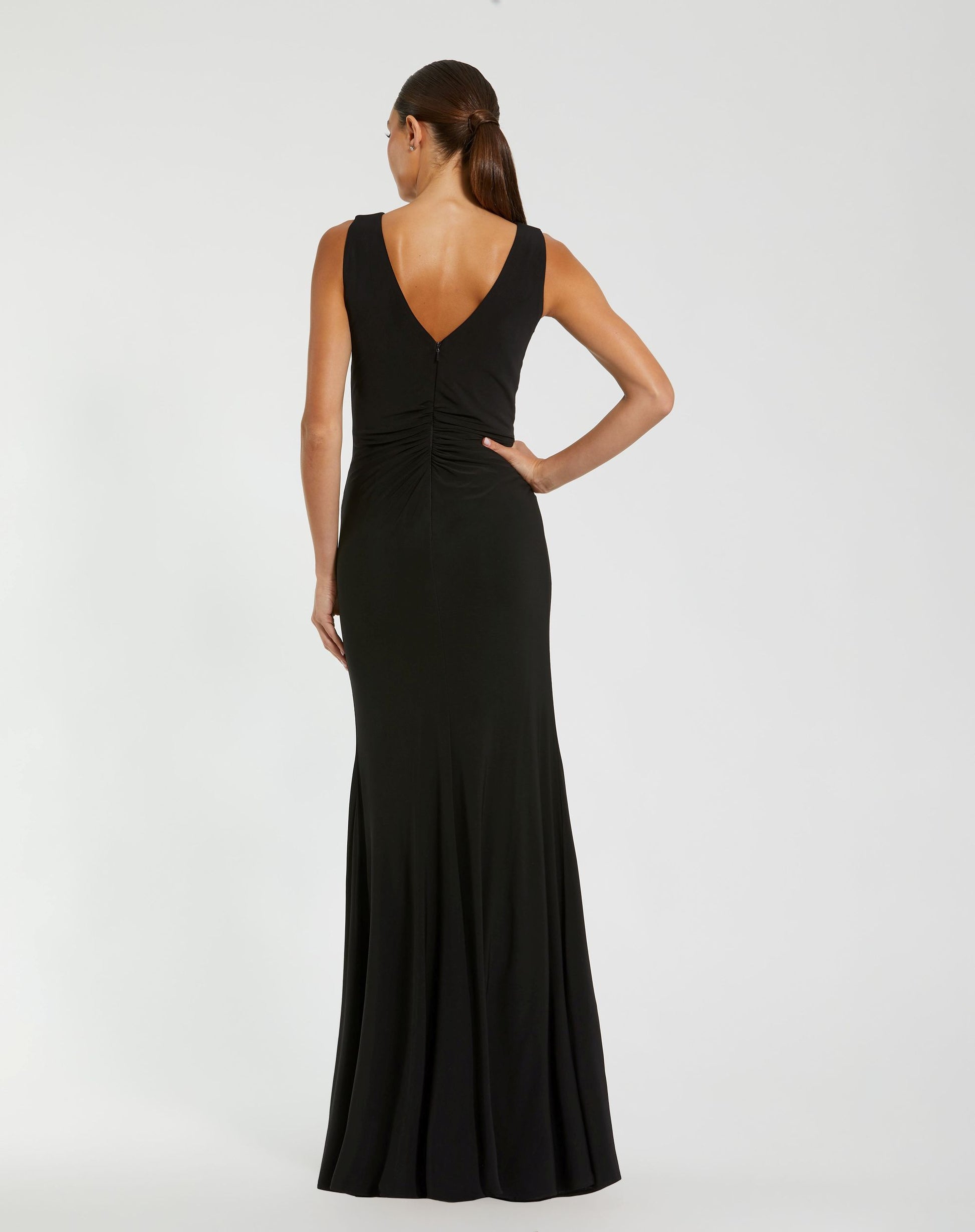 Black Sleeveless Jersey Gown With 3D Flower - Ieena for Mac Duggal