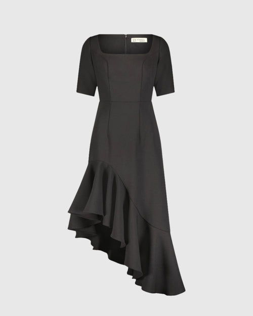 Crepe 3/4 Sleeve Asymmetrical Hem Dress