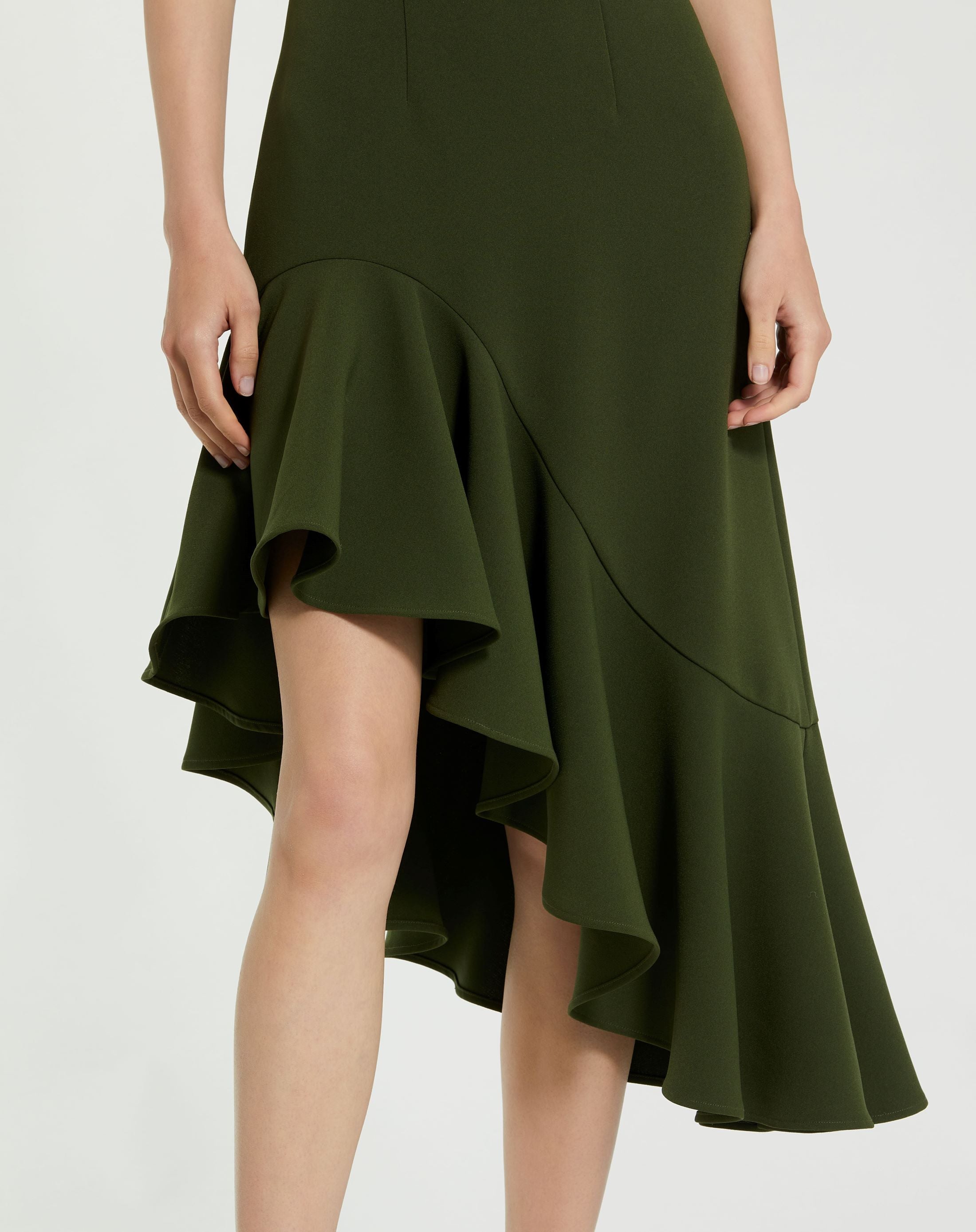 Crepe 3/4 Sleeve Asymmetrical Hem Dress