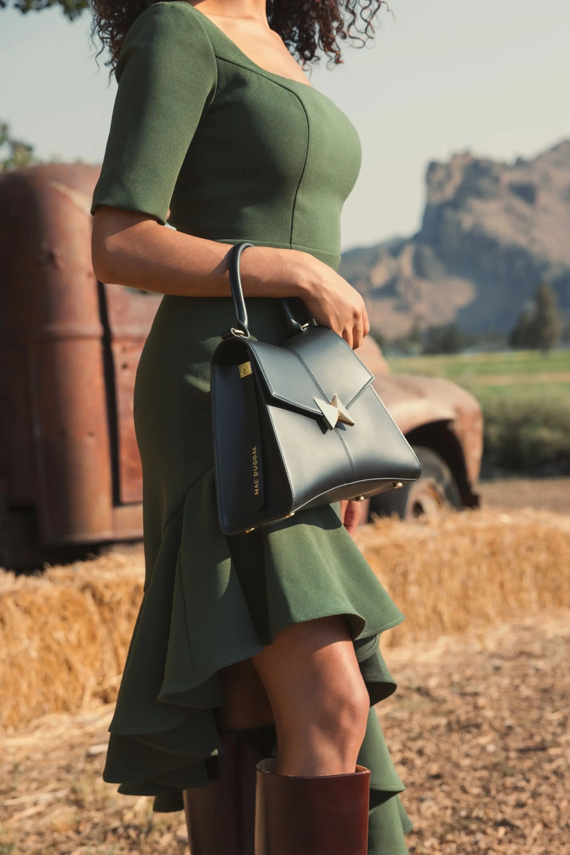 Green Crepe 3/4 Sleeve Asymmetrical Hem Dress - Mac Duggal Green Crepe 3/4 Sleeve Asymmetrical Hem Dress - Mac Duggal