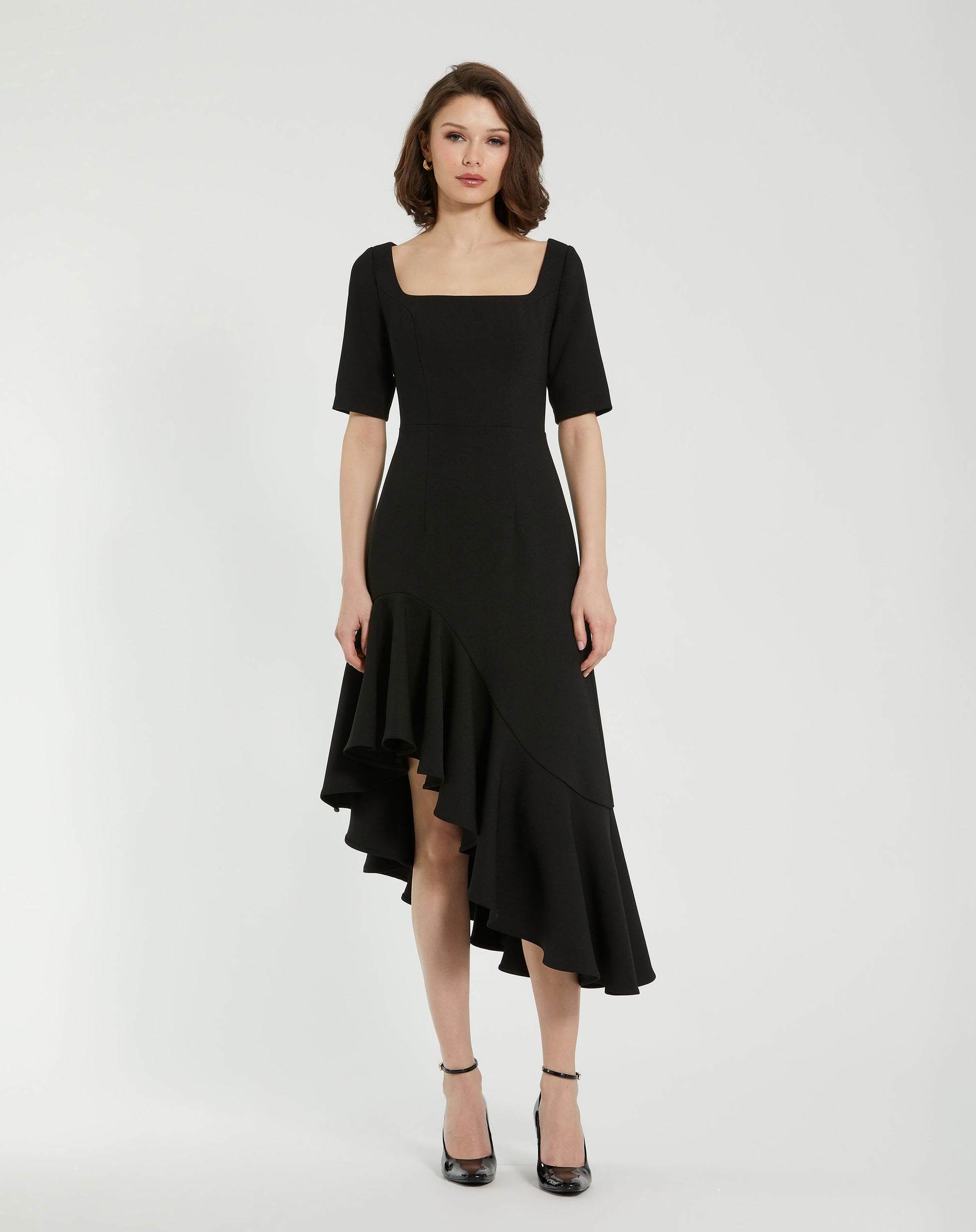 Crepe 3/4 Sleeve Asymmetrical Hem Dress