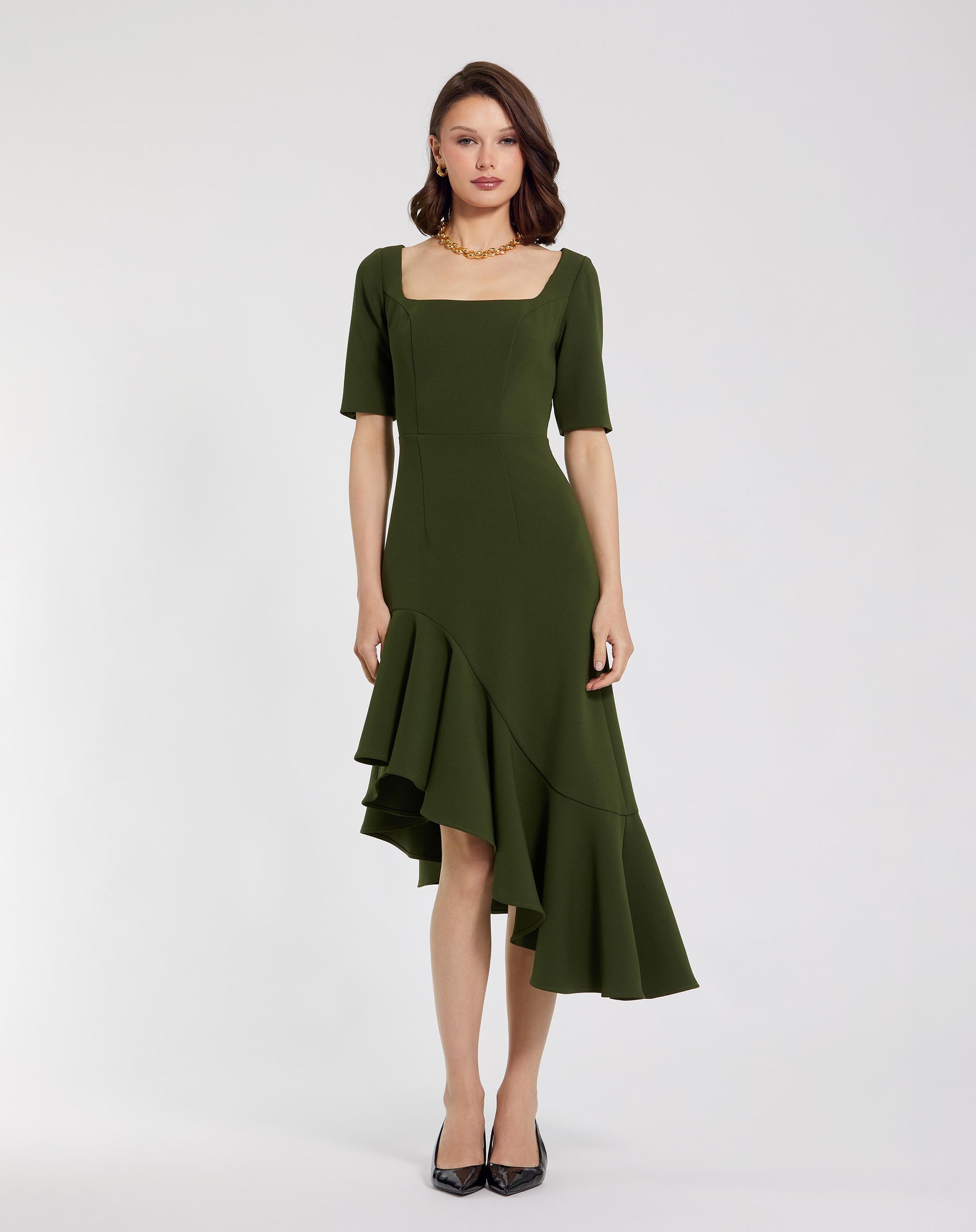 Crepe 3/4 Sleeve Asymmetrical Hem Dress