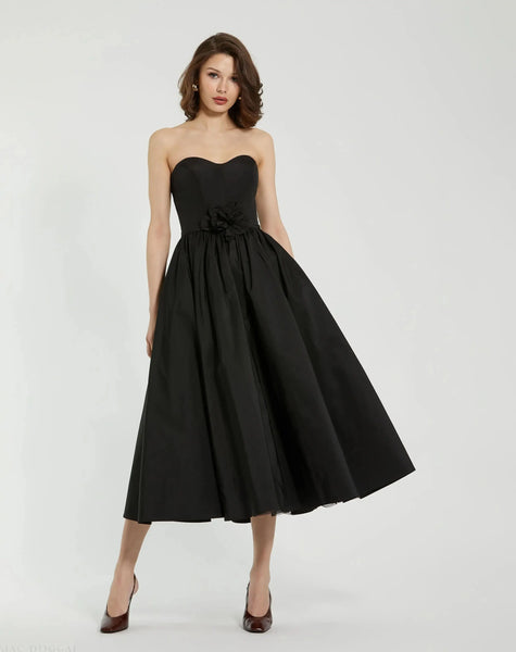 black rose dress Faille Strapless A Line Midi With 3D The Hollies - Long This dreamy look is women's floaty dresses Length:L-32