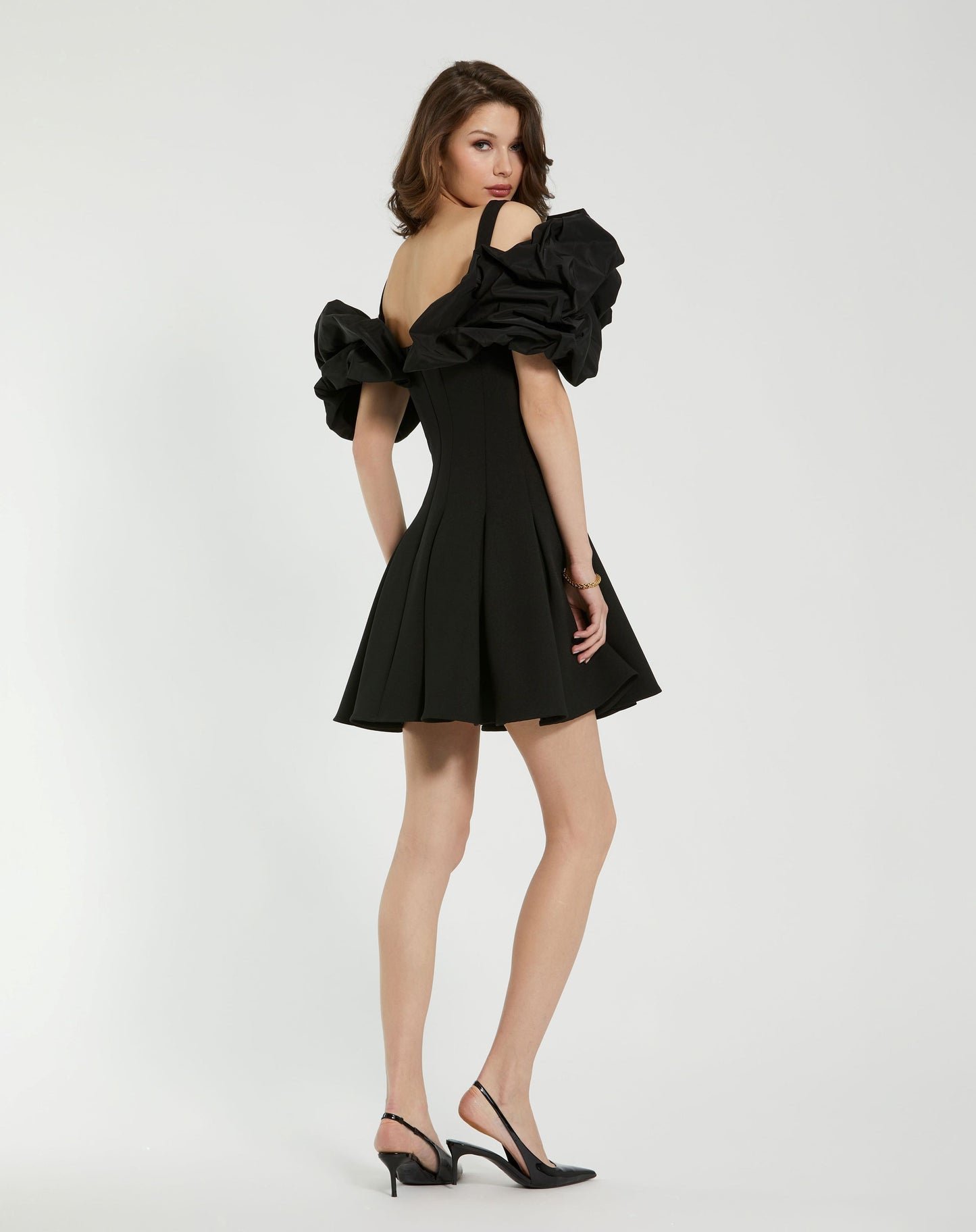 Crepe Godet Hem Mini Dress With Faille Ruffle