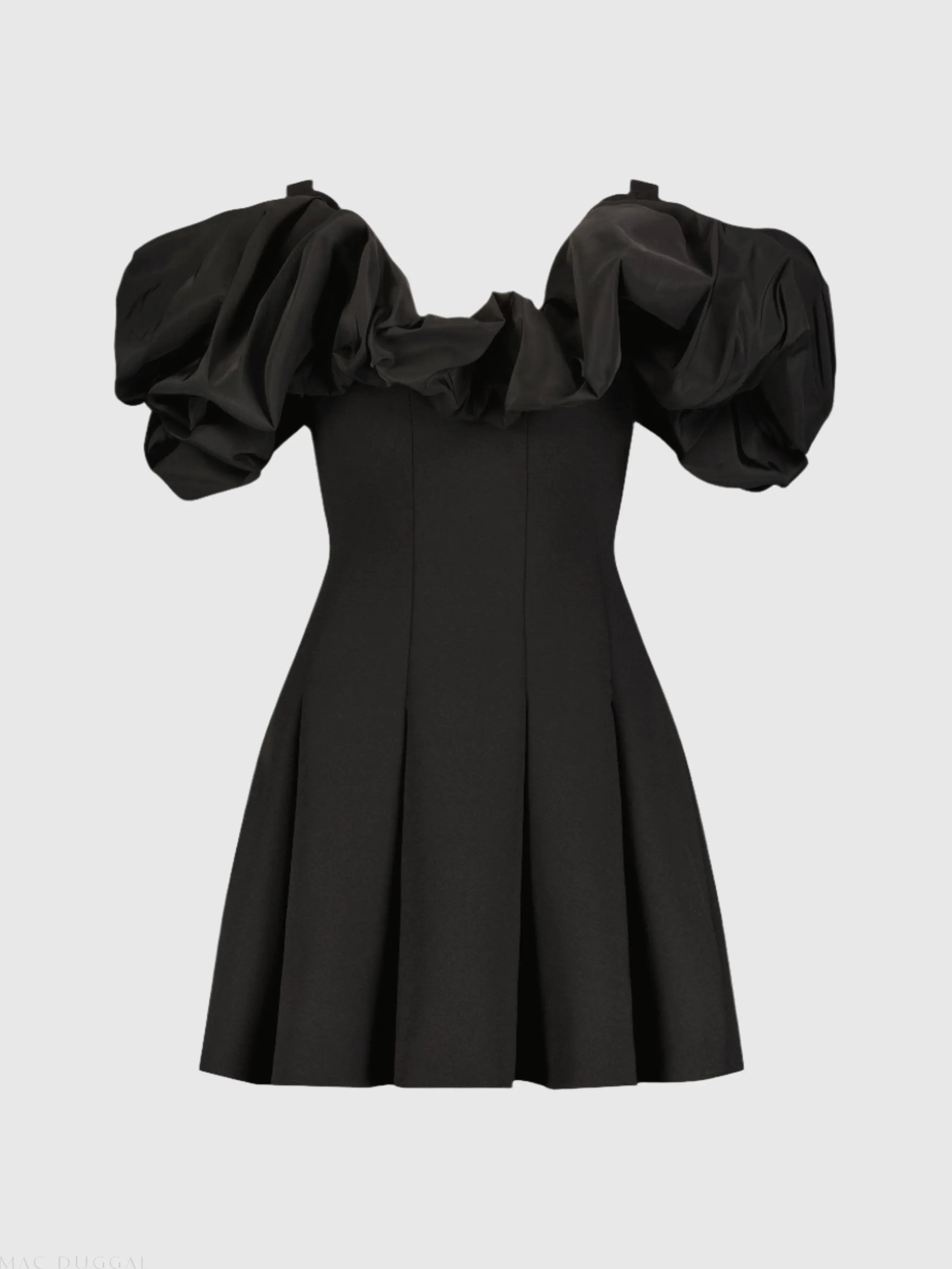 Black Crepe Godet Hem Mini Dress With Faille Ruffle - Mac Duggal