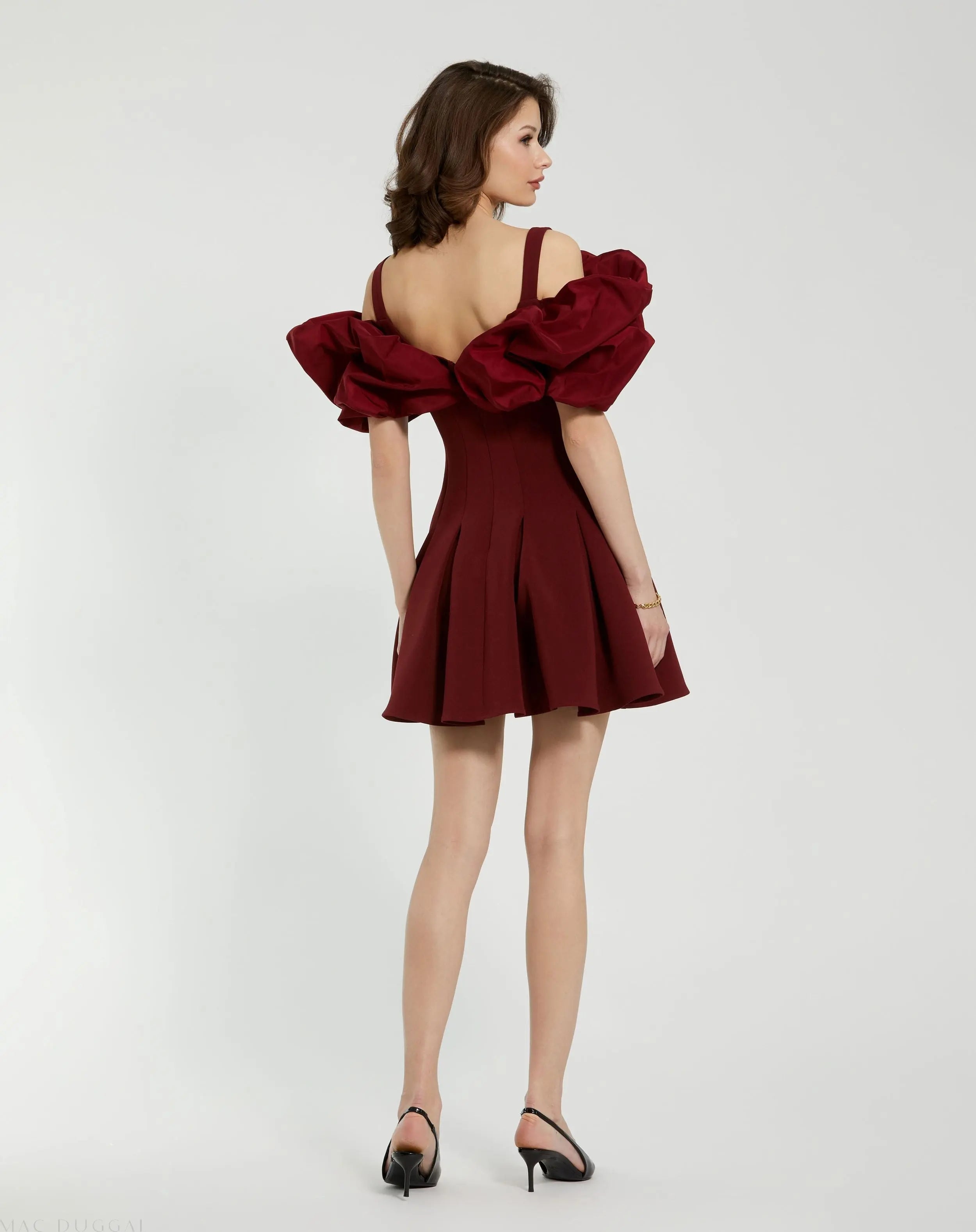 Red Crepe Godet Hem Mini Dress With Faille Ruffle - Mac Duggal