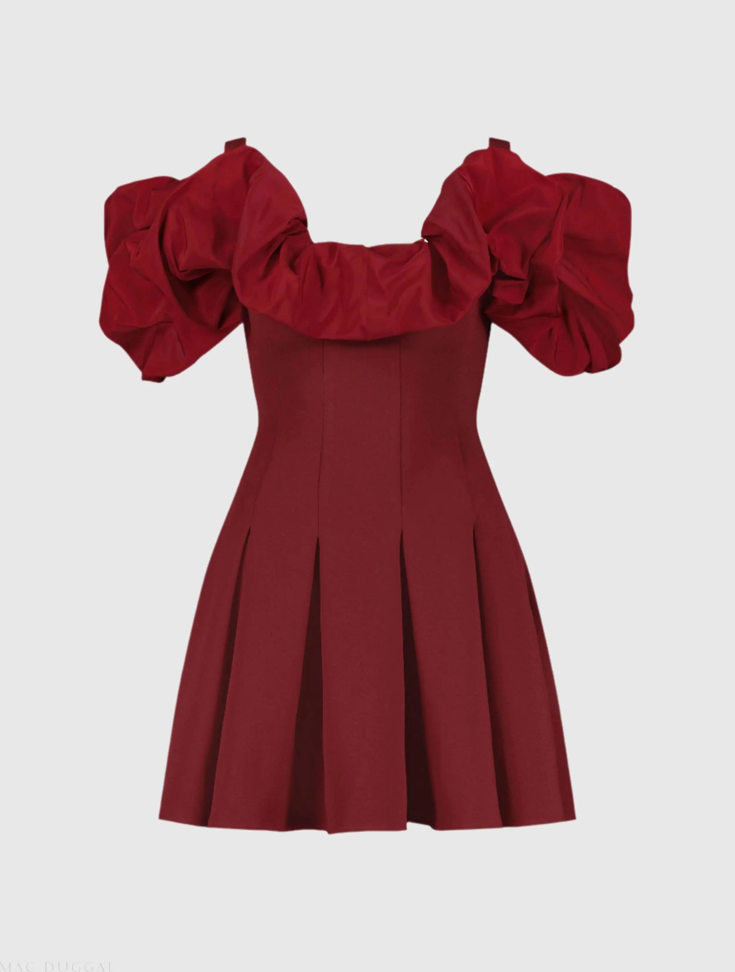 Red Crepe Godet Hem Mini Dress With Faille Ruffle - Mac Duggal