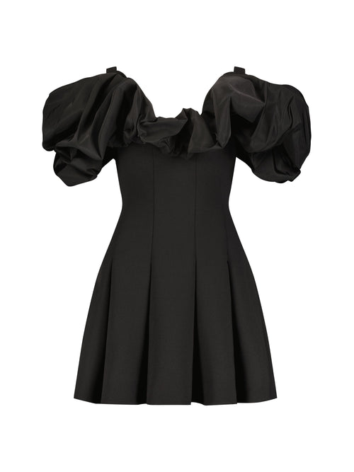 Crepe Godet Hem Mini Dress With Faille Ruffle