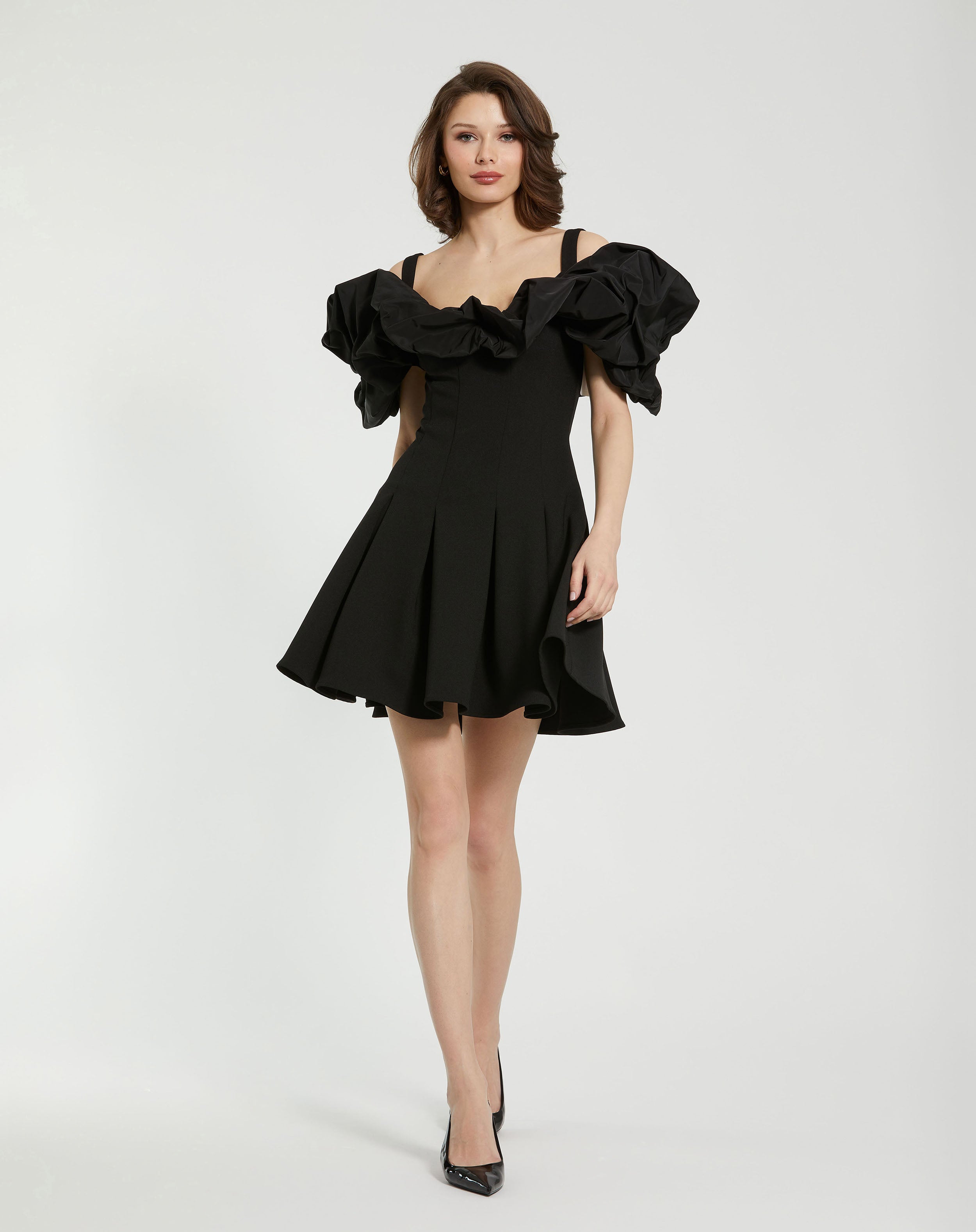 Crepe Godet Hem Mini Dress With Faille Ruffle