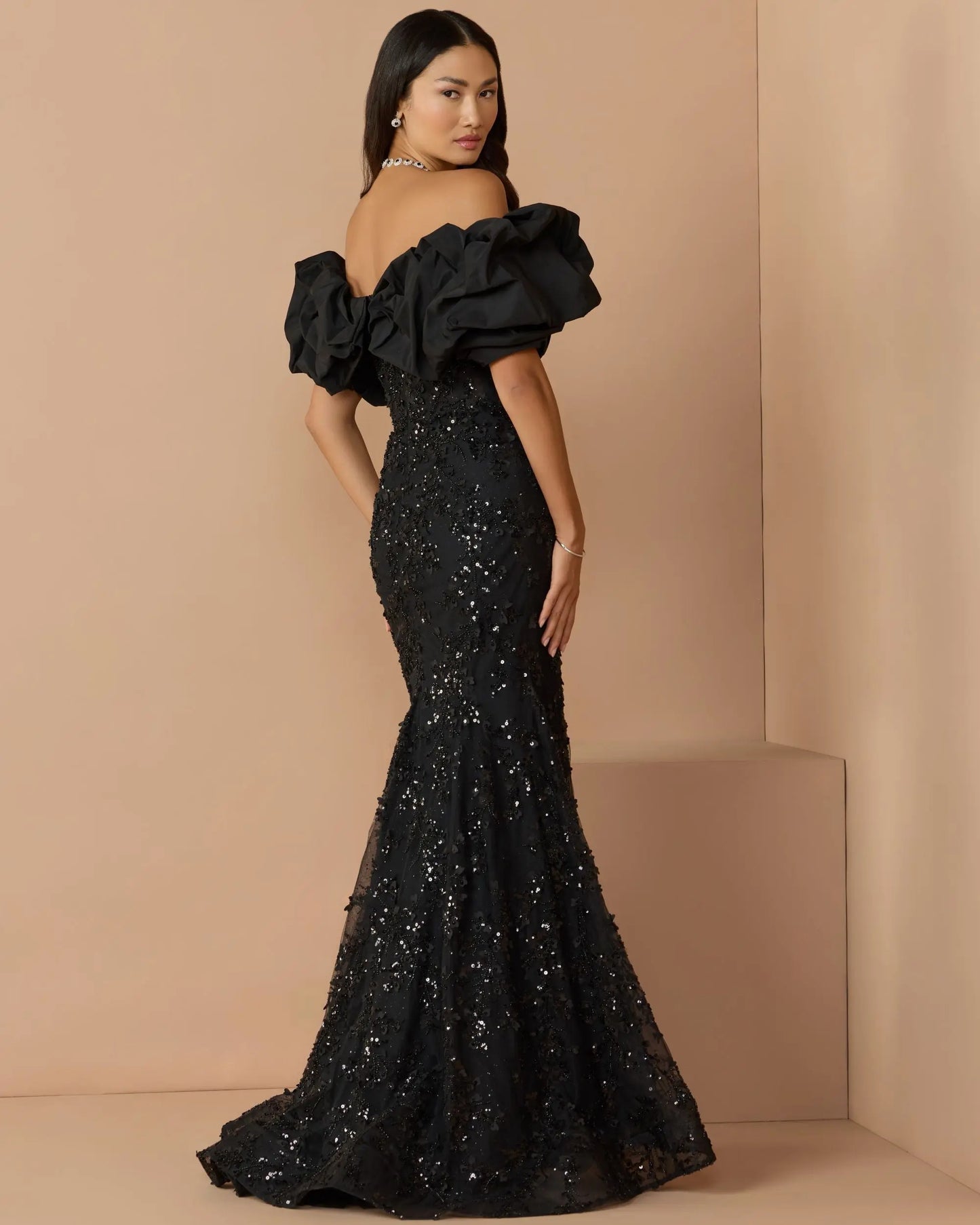 Black Embellished Mermaid Gown With Off The Shoulder Ruffle Mac Duggal