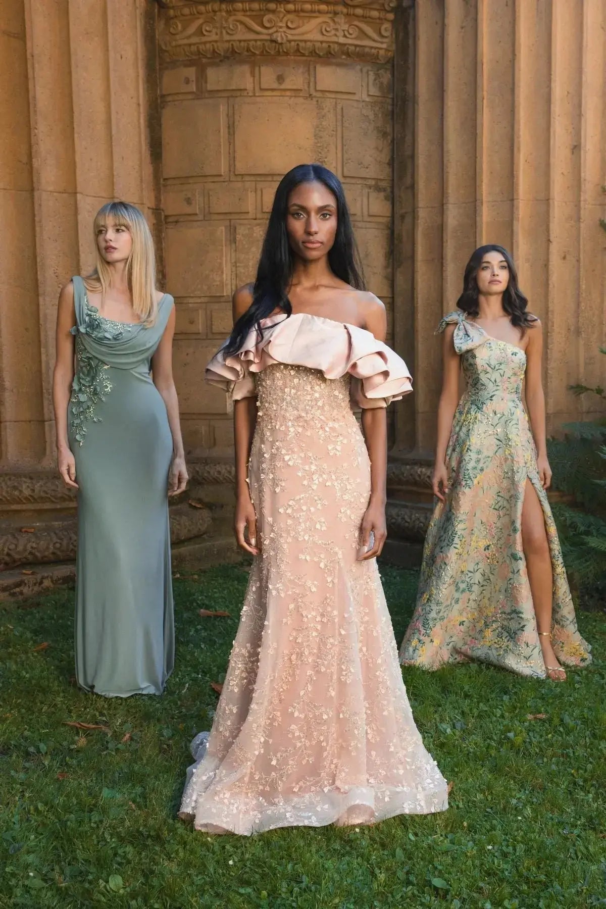 Pink Beaded Mermaid Gown With Off The Shoulder Ruffle - Mac Duggal