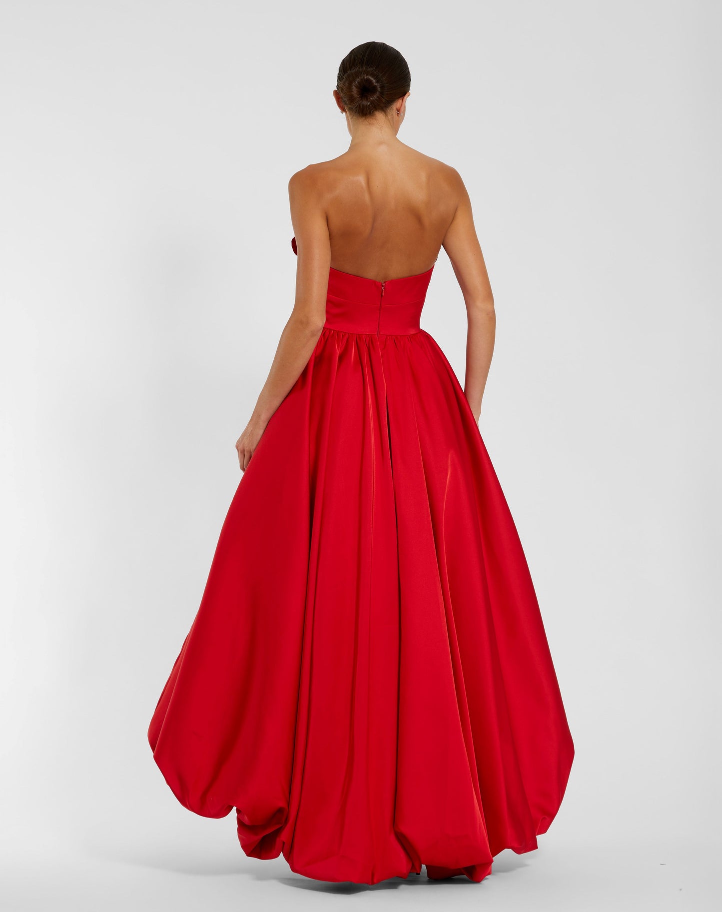 Red Strapless Bubble Hem High Low Ball Gown - Ieena for Mac Duggal